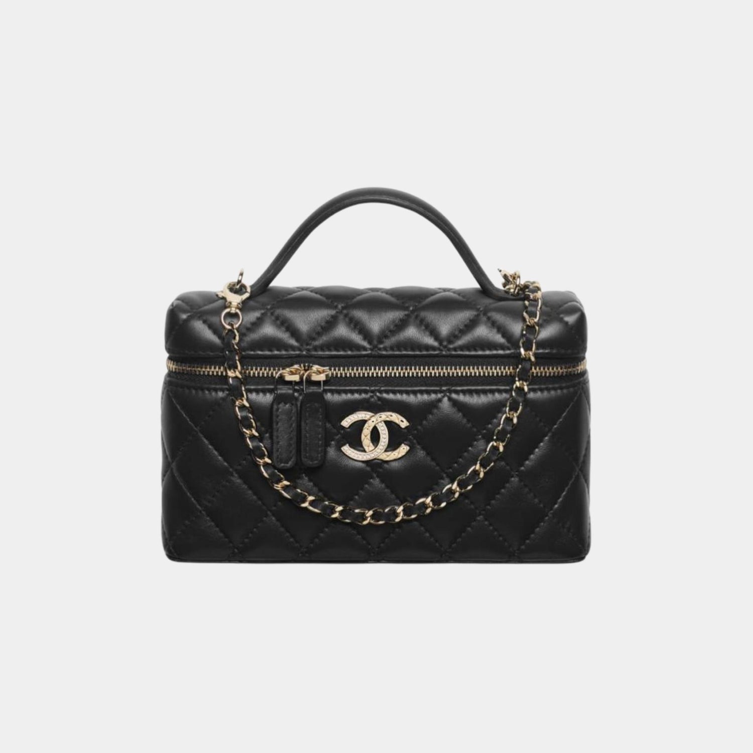 Chanel Long Vanity with Chain in Lambskin Diamante and Gold Metal, Black