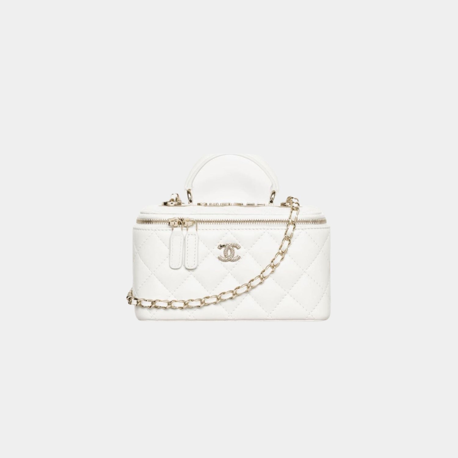 Chanel Long Vanity with Chain in Lambskin and Diamante, White