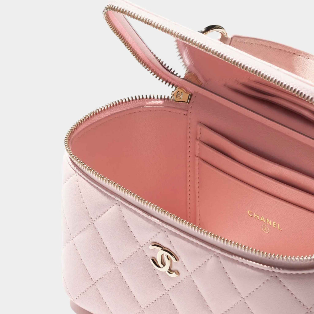 Chanel Long Vanity with Chain Lambskin Light Pink, Inside