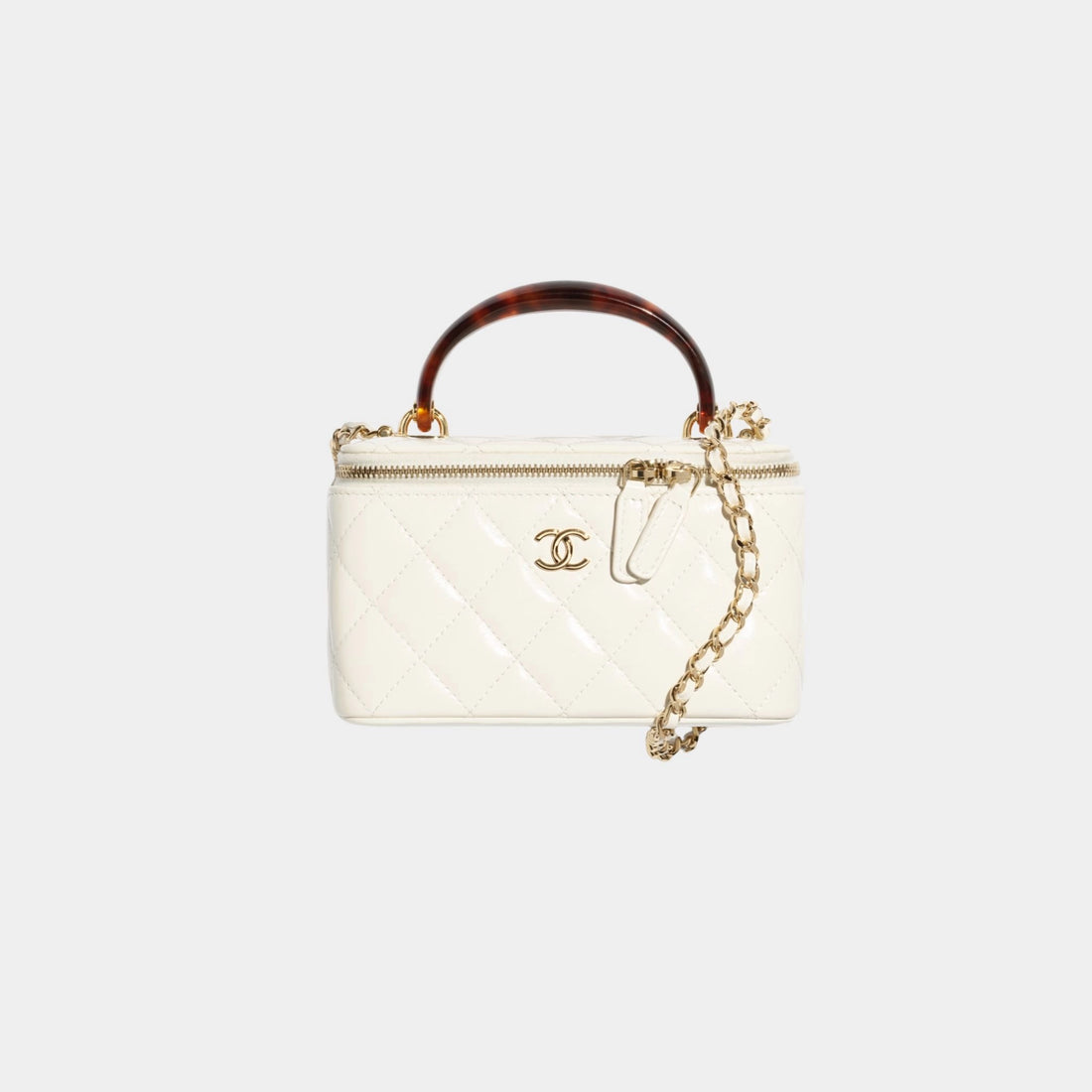 Chanel Long Vanity With Chain Lambskin Tortoise Effect Plexi &amp; Gold Tone Metal, White, front 