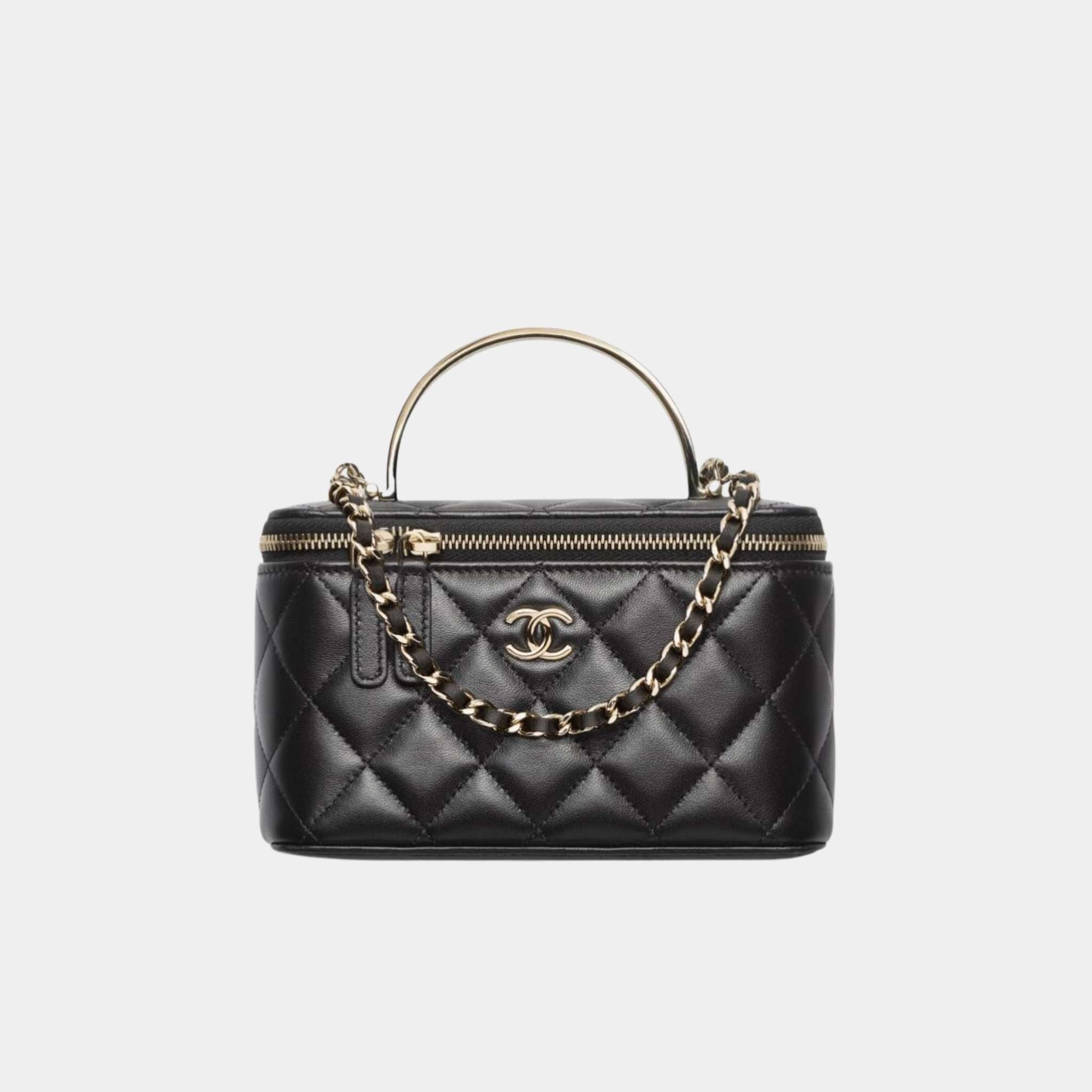 Chanel Long Vanity with Chain in Shiny Grained Calfskin and Enamel, Black
