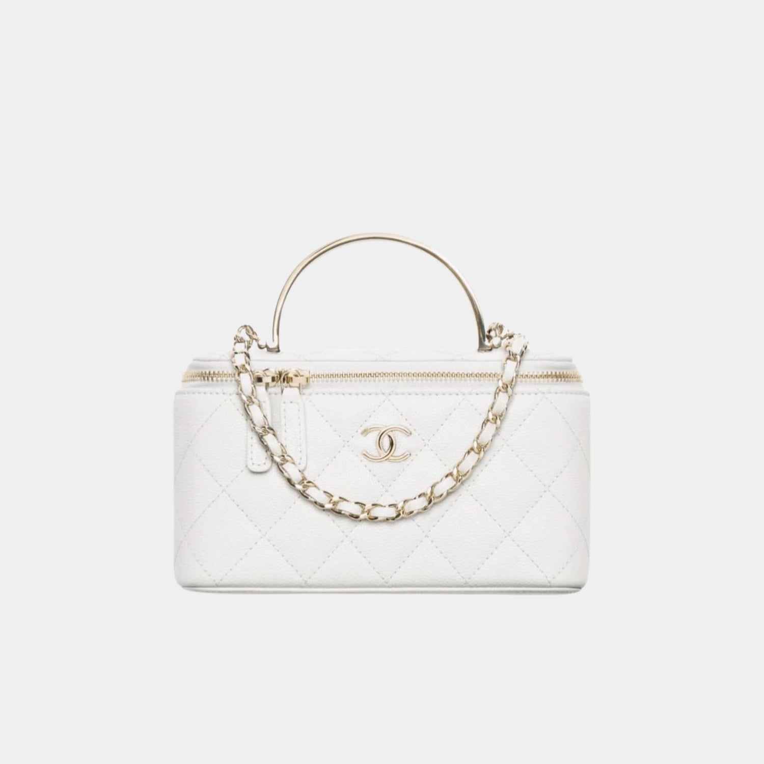 Chanel Long Vanity with Chain in Shiny Grained Calfskin and Enamel, White