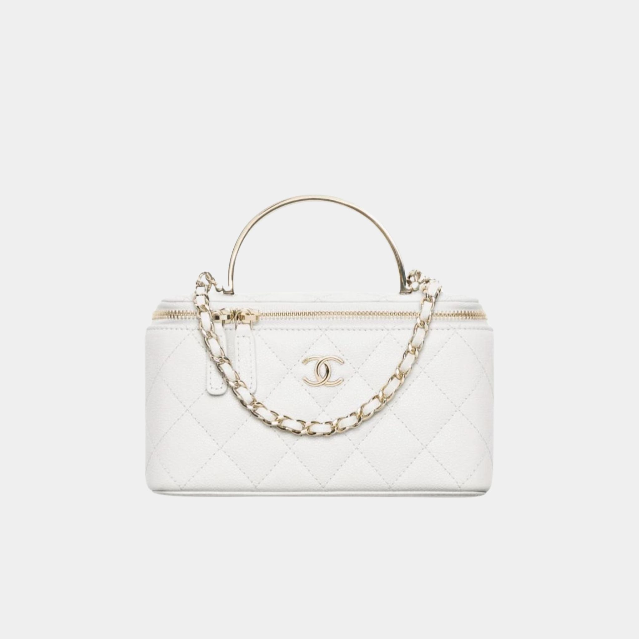 Chanel Long Vanity with Chain in Shiny Grained Calfskin and Enamel, White