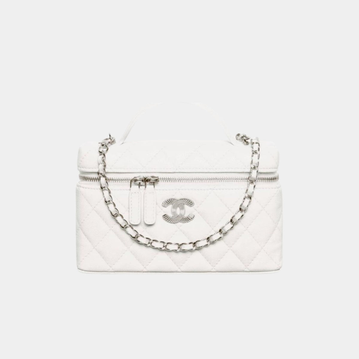 Long Vanity with Chain in Shiny Grained Calfskin and Silver Tone Metal
