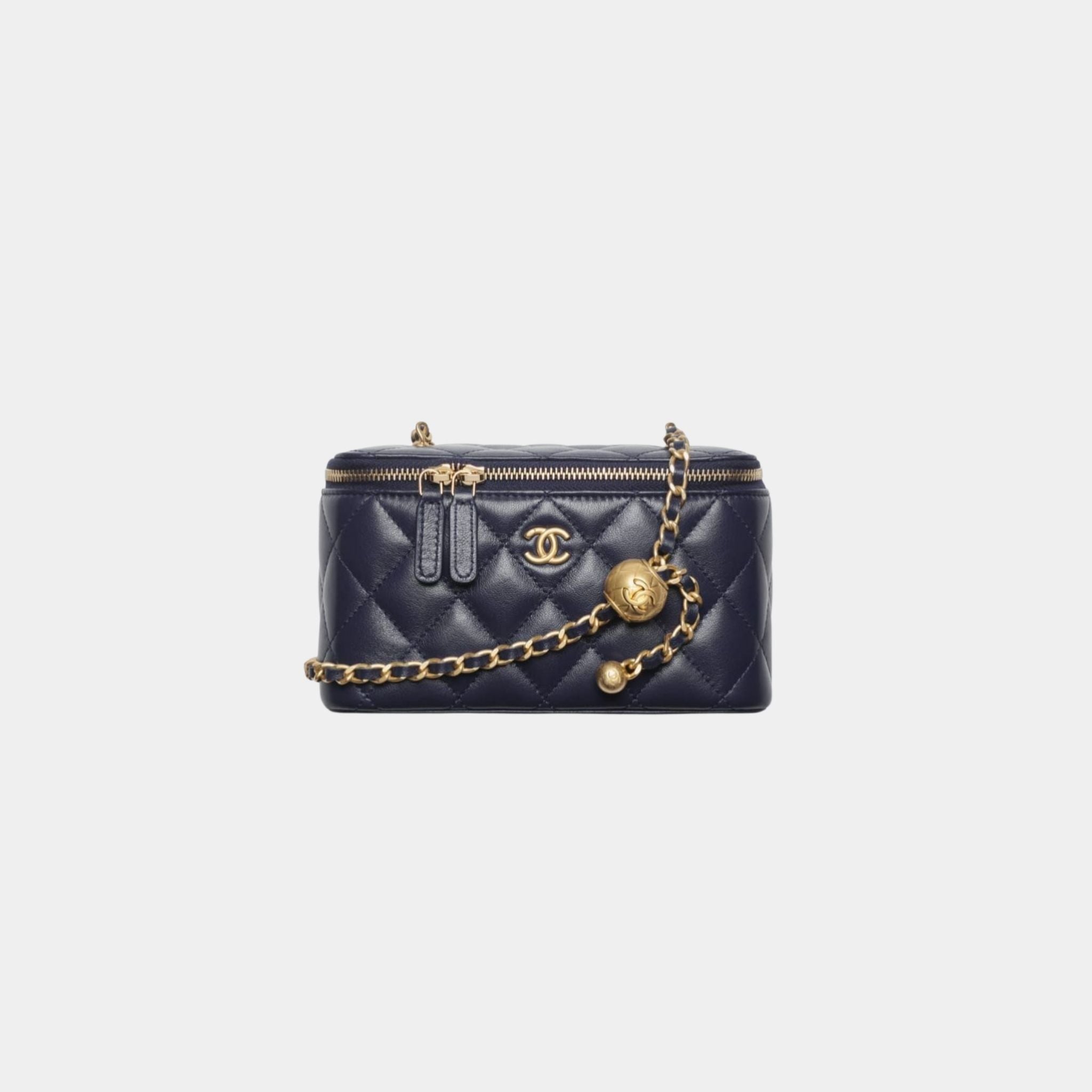 Chanel Long Vanity with Chain in Shiny Lambskin, Dark Navy Blue
