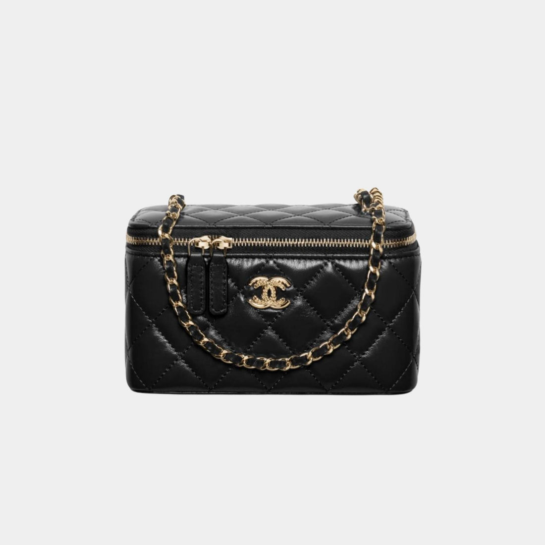 Chanel Long Vanity with Chain in Shiny Lambskin and Gold Tone, Black