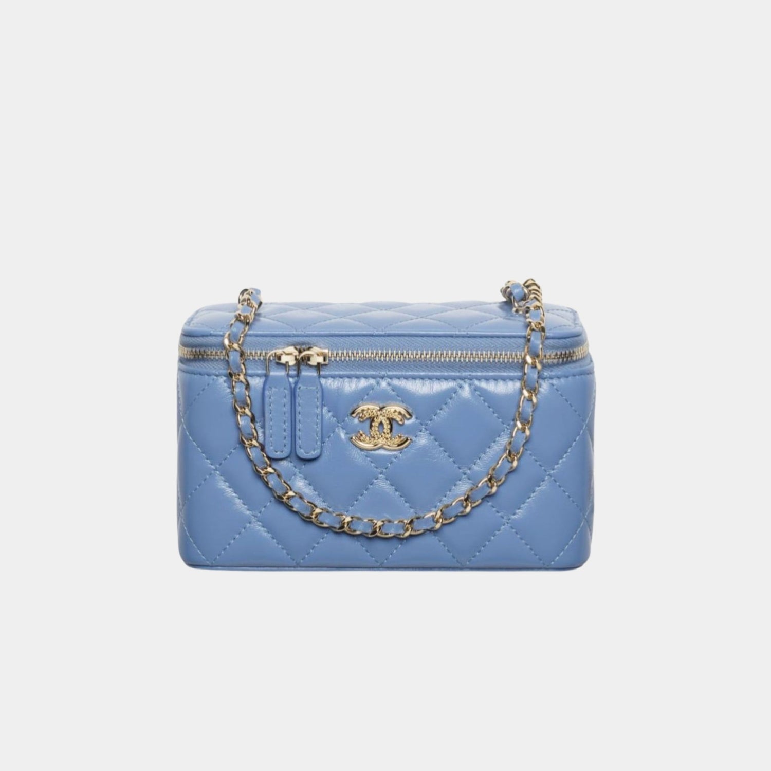 Chanel Long Vanity with Chain in Shiny Lambskin and Gold Tone, Blue