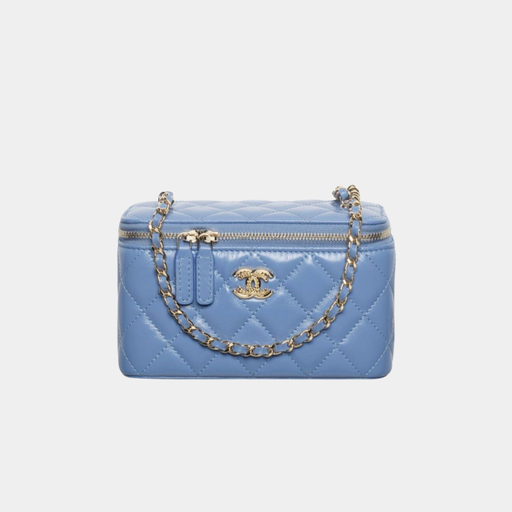 Chanel Long Vanity with Chain in Shiny Lambskin and Gold Tone, Blue
