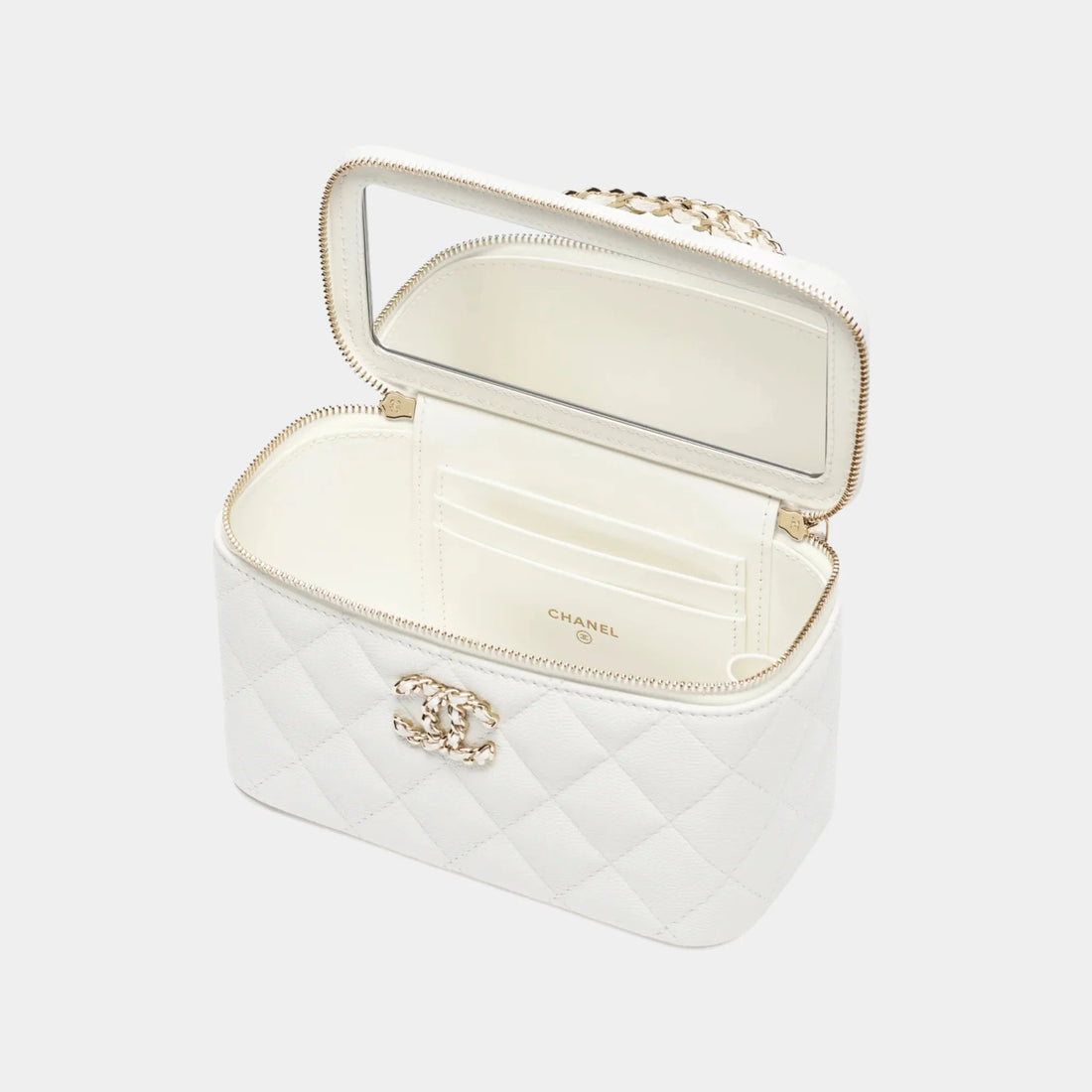 Long Vanity with Chain in White Grained Shiny Calfskin, Inside