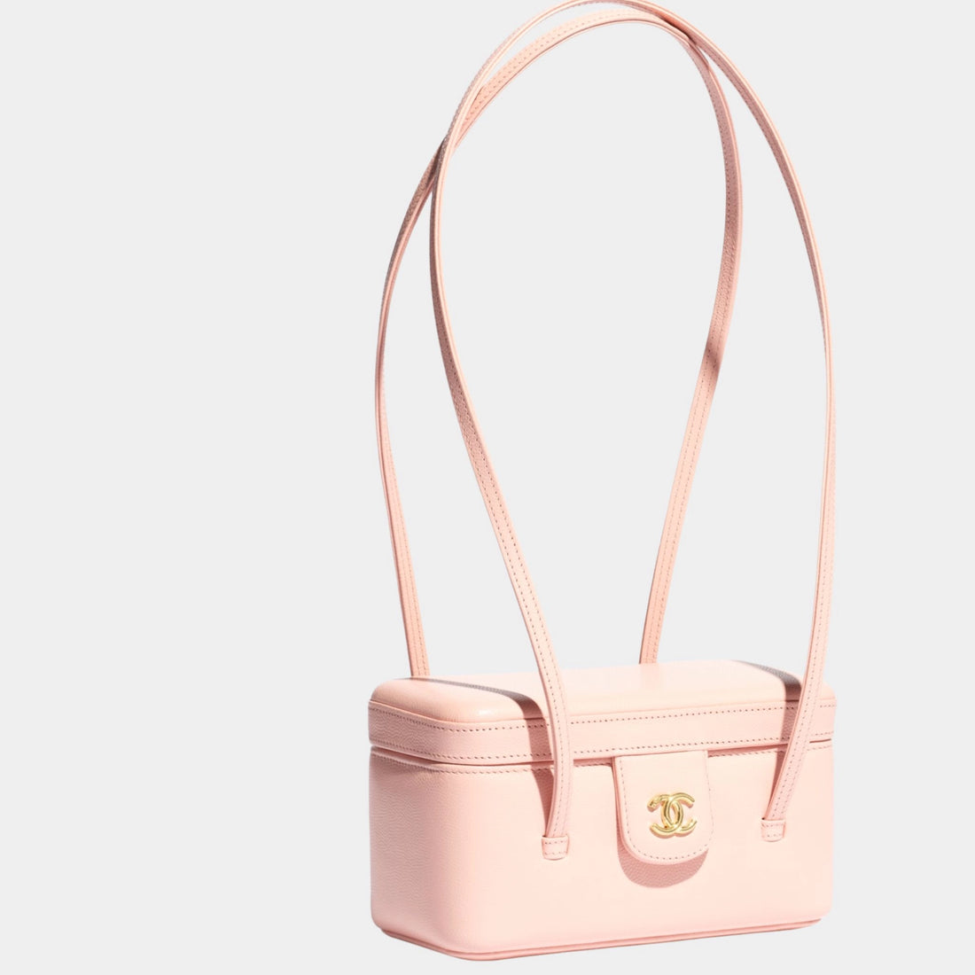 Chanel Long Vanity With Leather Strap Grained Shiny Calfskin & Gold Tone Metal, Light Pink , Side