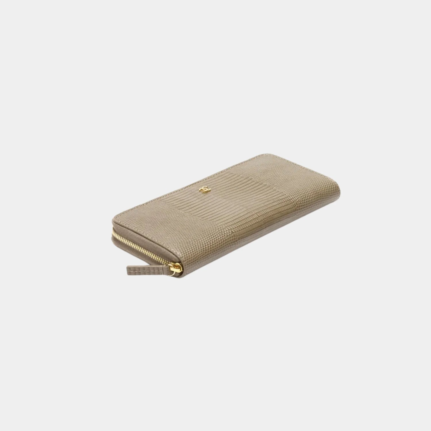 Chanel Long Zipped Wallet in Dark Khaki Lizard Embossed Calfskin, Top
