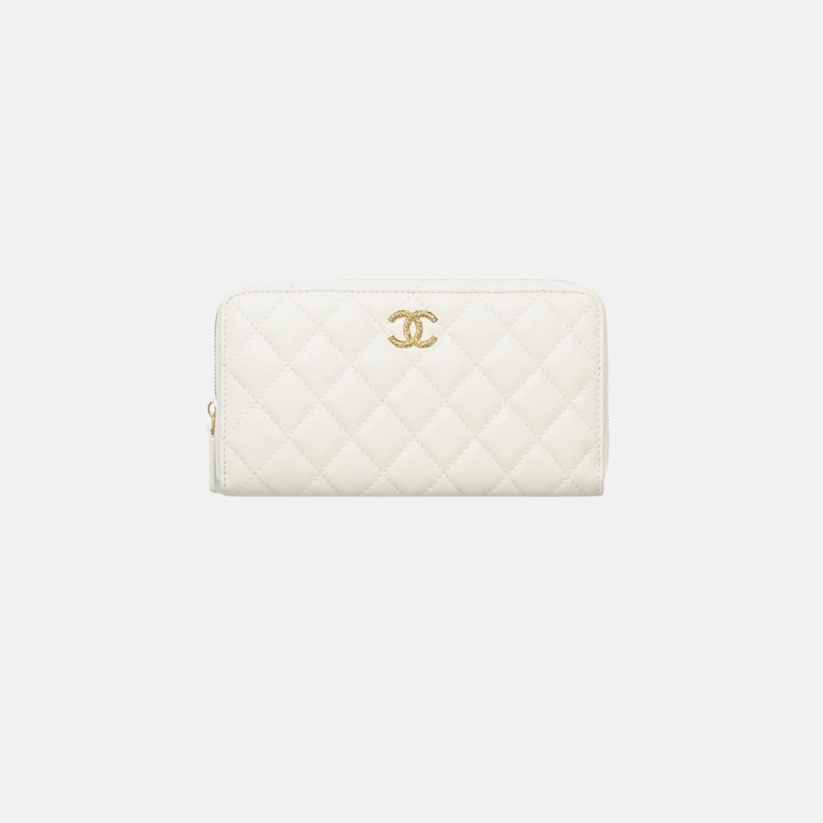 Long Zipped Wallet in Shiny Grained Calfskin Strass and Gold Tone Metal