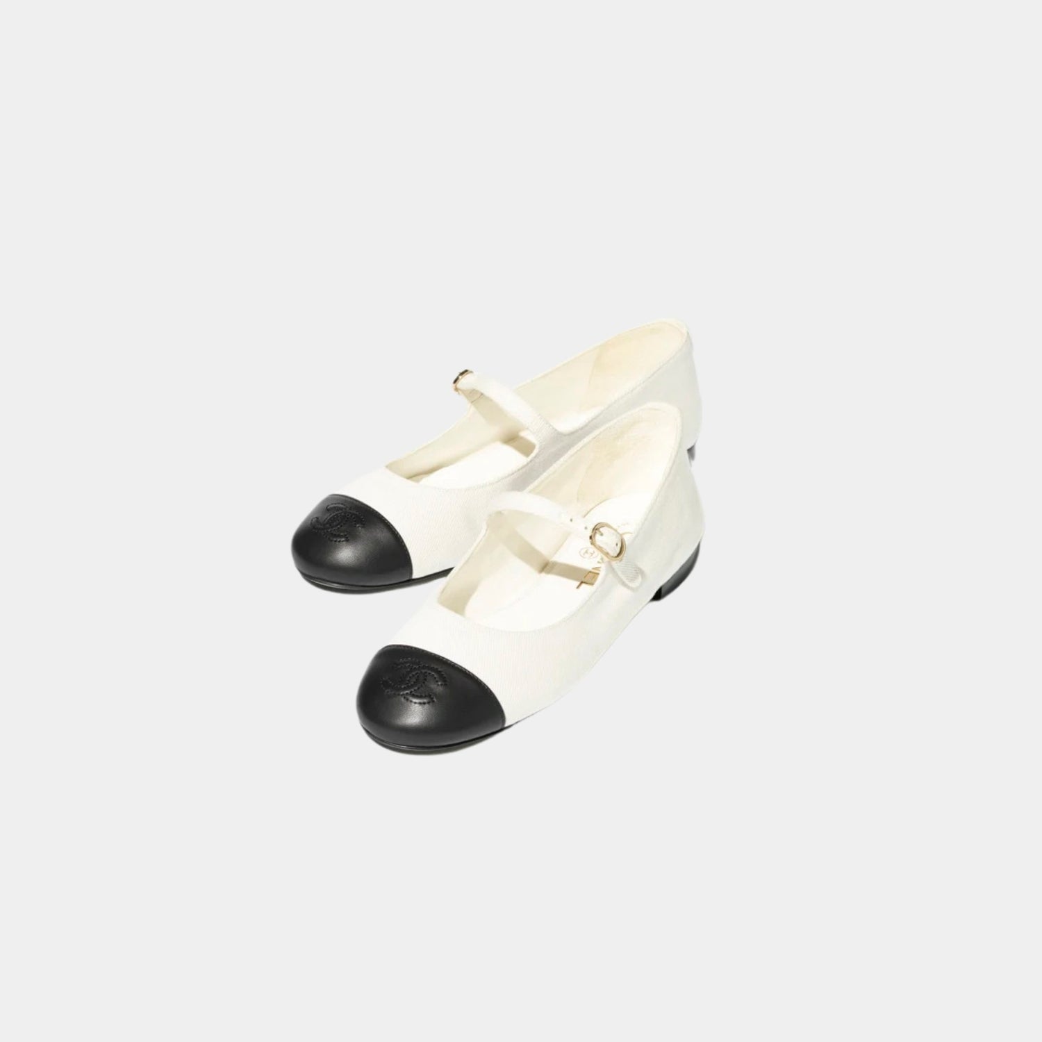 Chanel Mary Janes Cotton And Lambskin In White and Black, Front