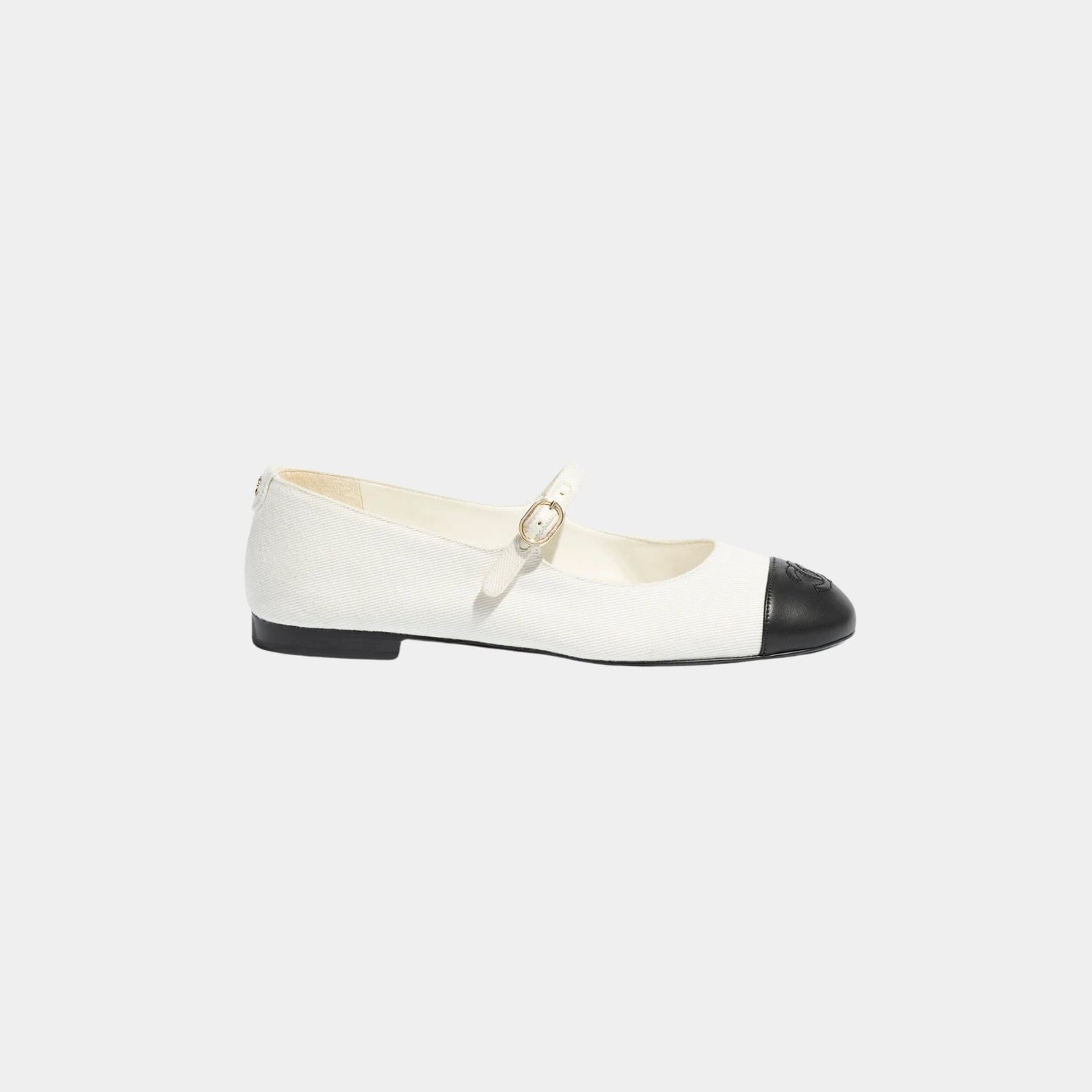 Chanel Mary Janes Cotton And Lambskin In White and Black, Side