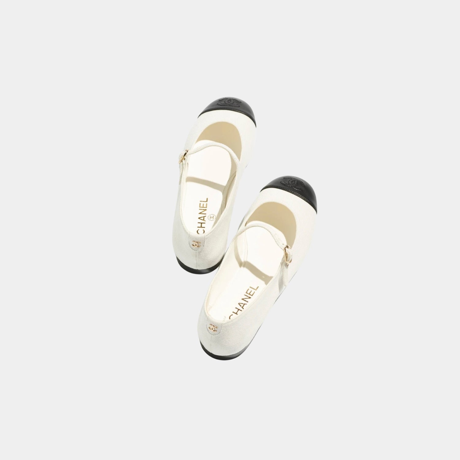 Chanel Mary Janes Cotton And Lambskin In White and Black, Top