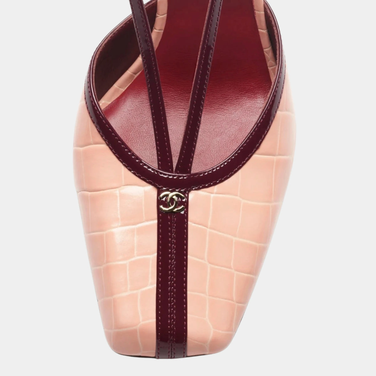 Mary Janes Crocodile Embossed Calfskin &amp; Patent Calfskin Light Pink &amp; Dark Burgundy