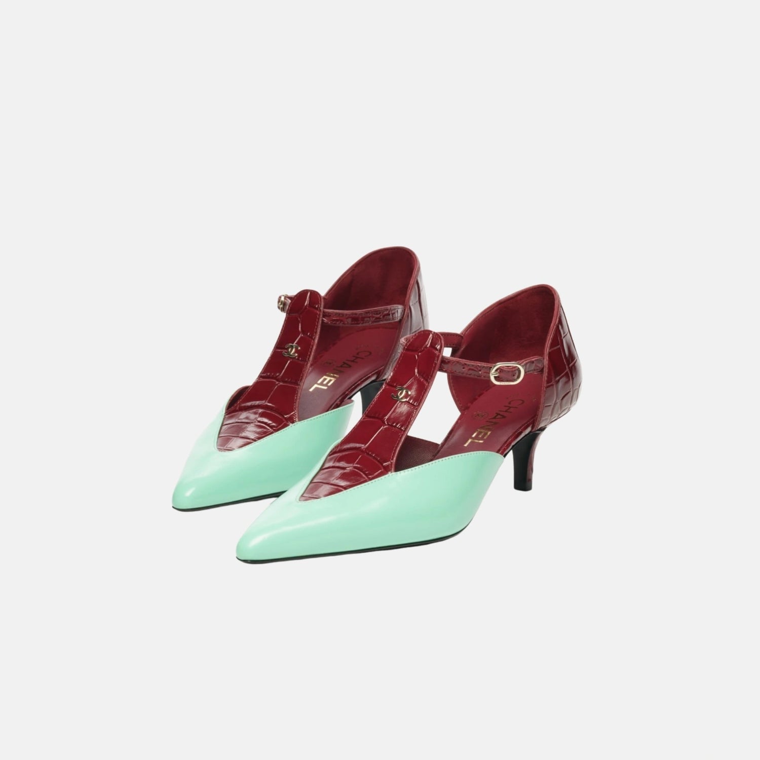 Chanel Mary Janes Crocodile Embossed Patent Calfskin Lambskin, Front