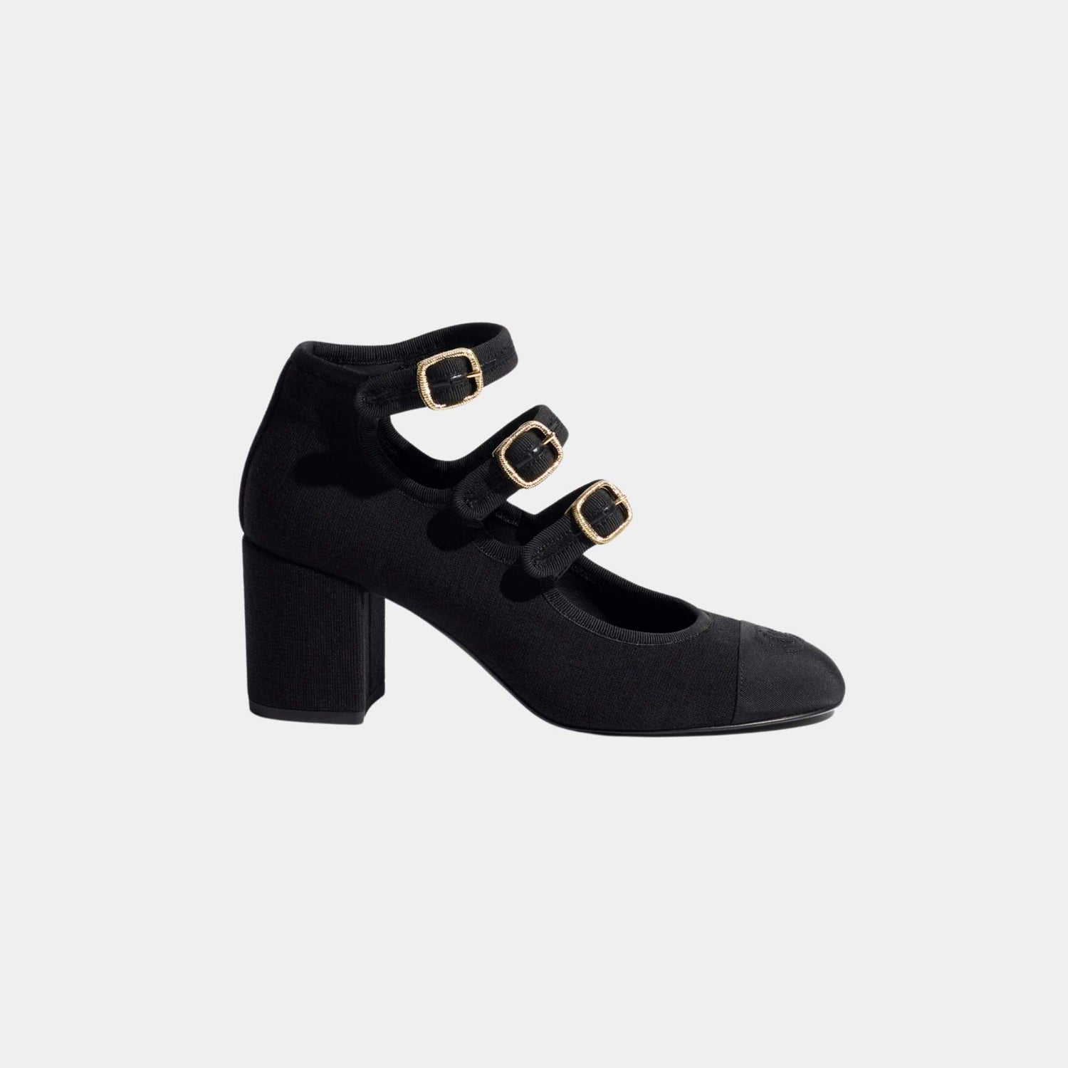 Chanel Mary Janes Fabric And Grosgrain Heels In Black, Side