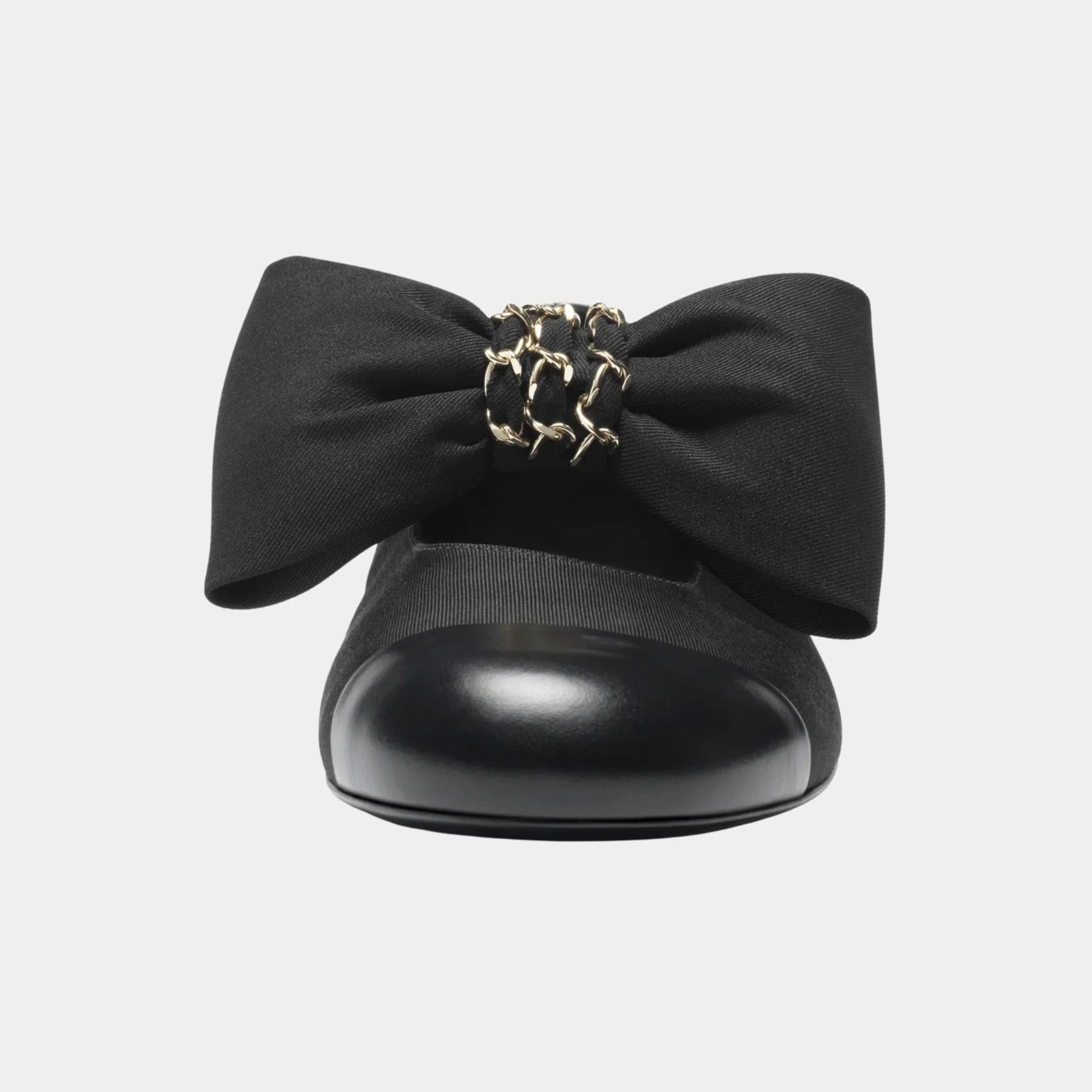 Chanel Mary Janes in Grosgrain &amp; Calfskin, Black, Front