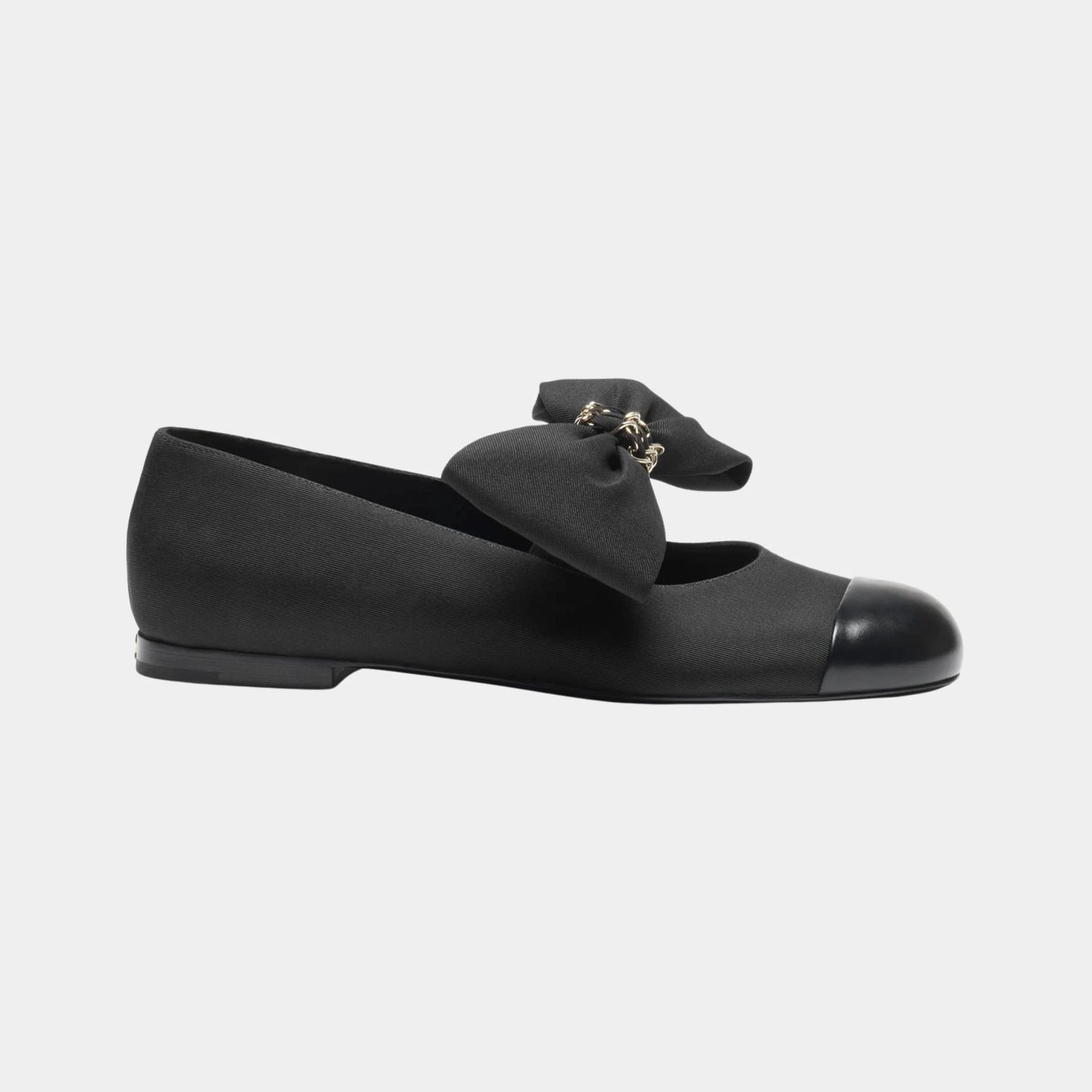 Chanel Mary Janes in Grosgrain &amp; Calfskin, Black, Side