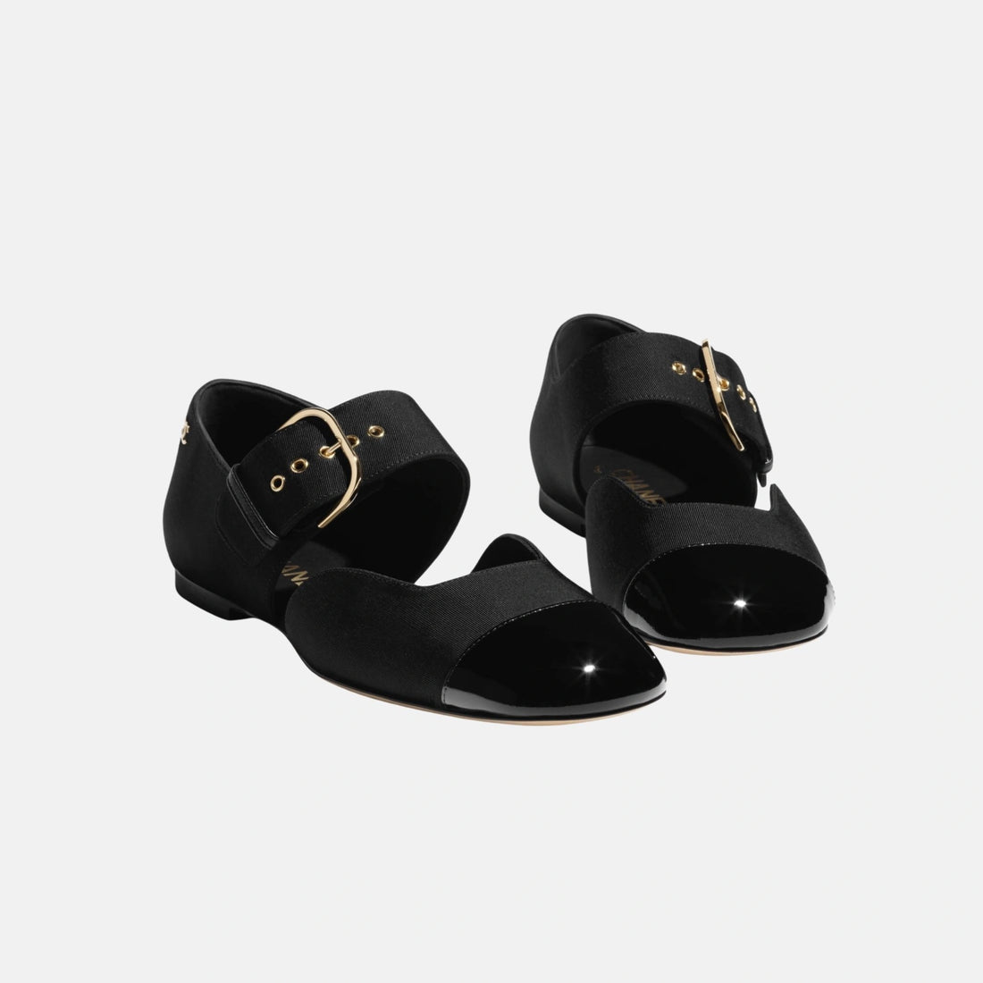 Chanel Mary Janes in Grosgrain and Patent Calfskin, Front