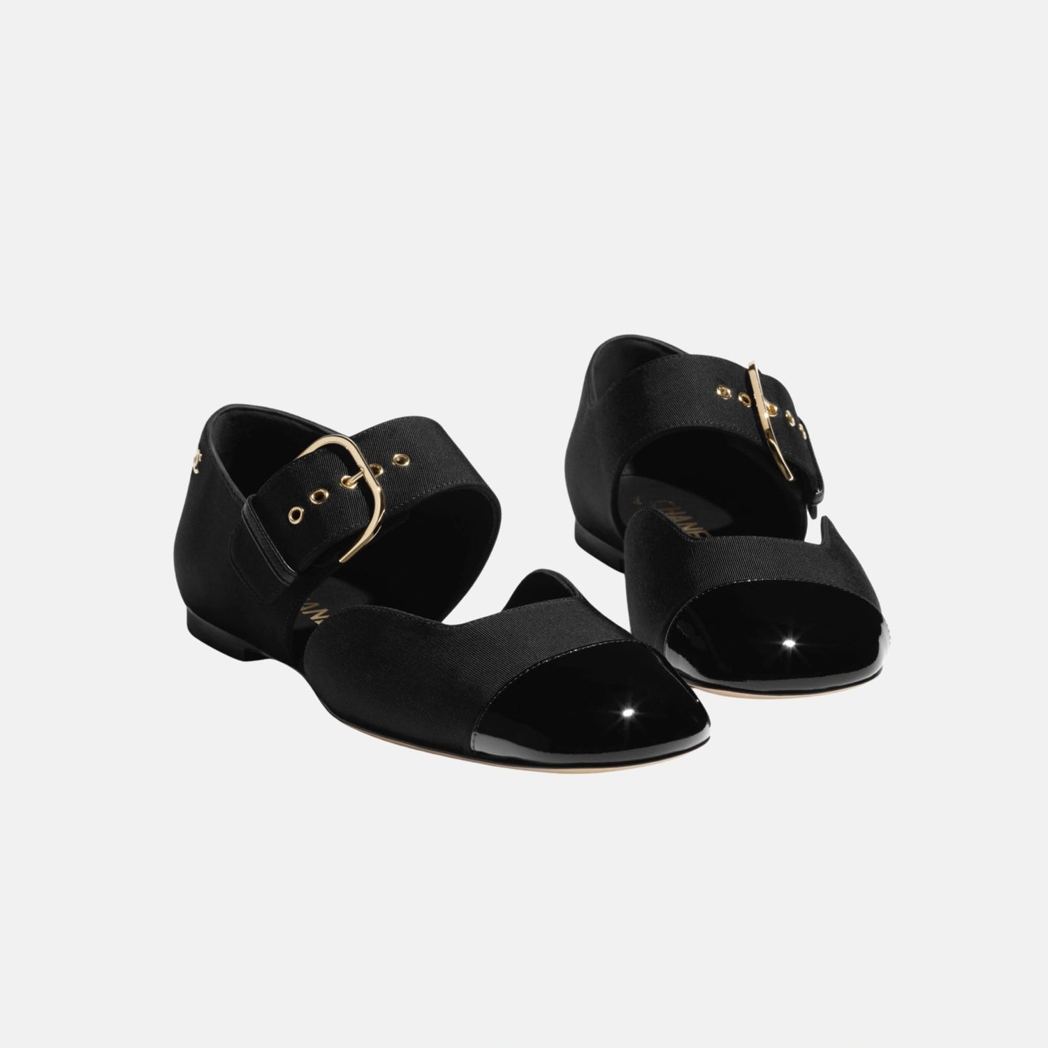 Chanel Mary Janes in Grosgrain and Patent Calfskin, Front