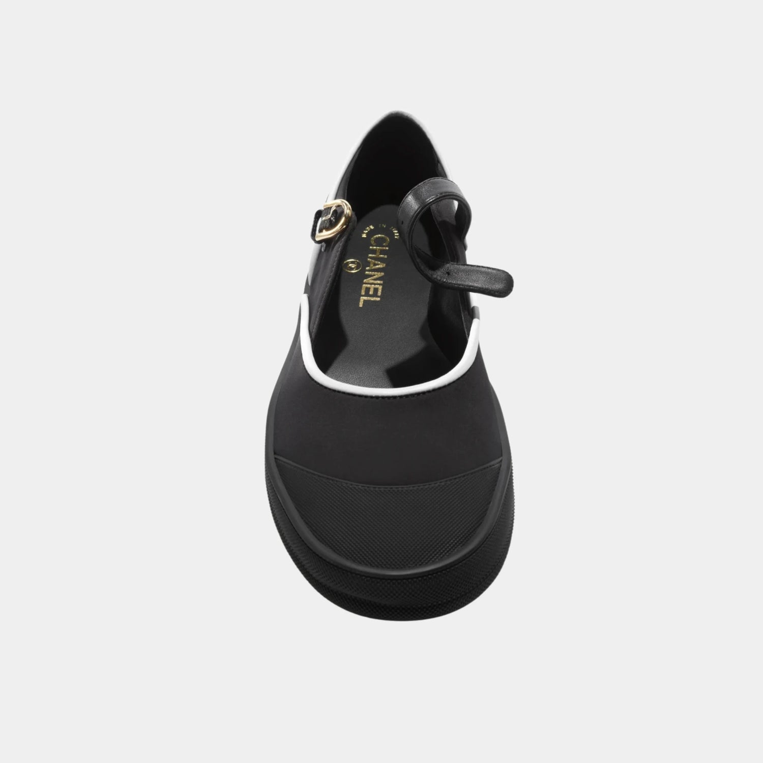 Chanel Mary Janes in Mixed Fibers &amp; Rubber, Black, White, Front