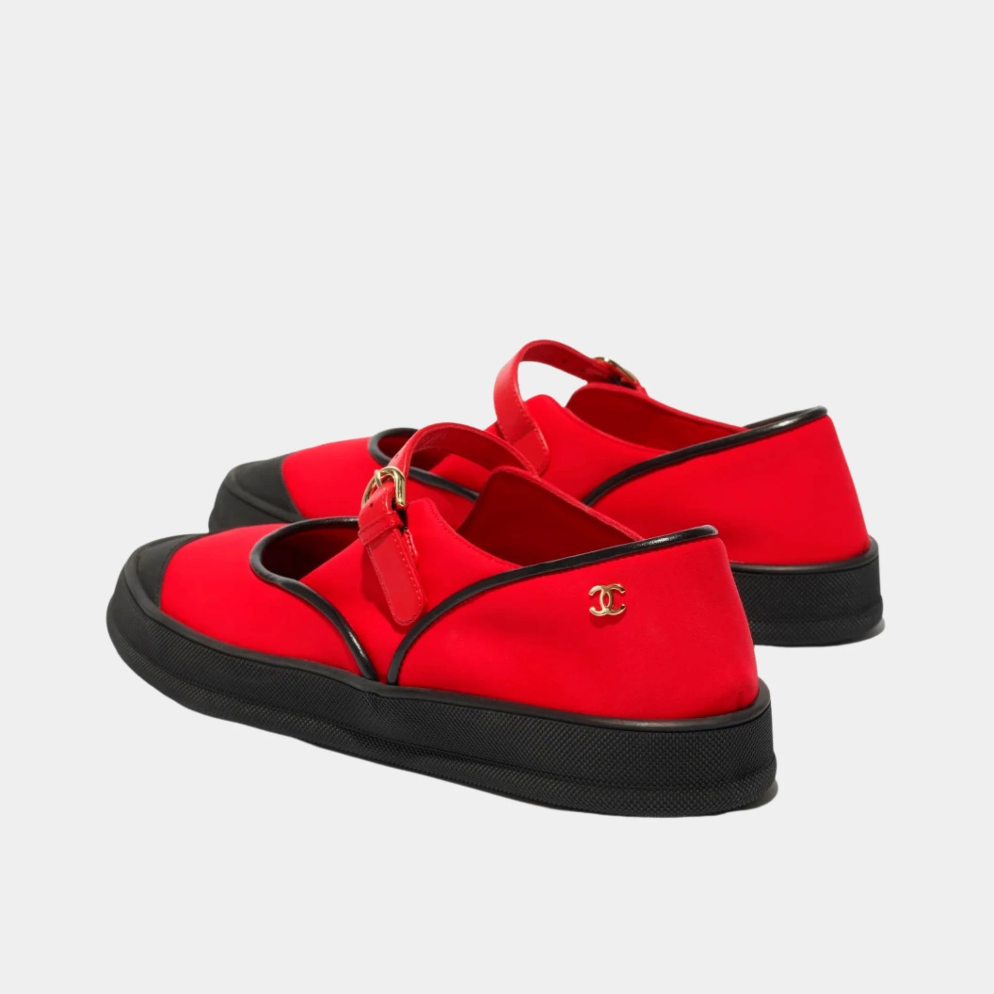 Chanel Mary Janes in Mixed Fibers &amp; Rubber, Red, Black, Back