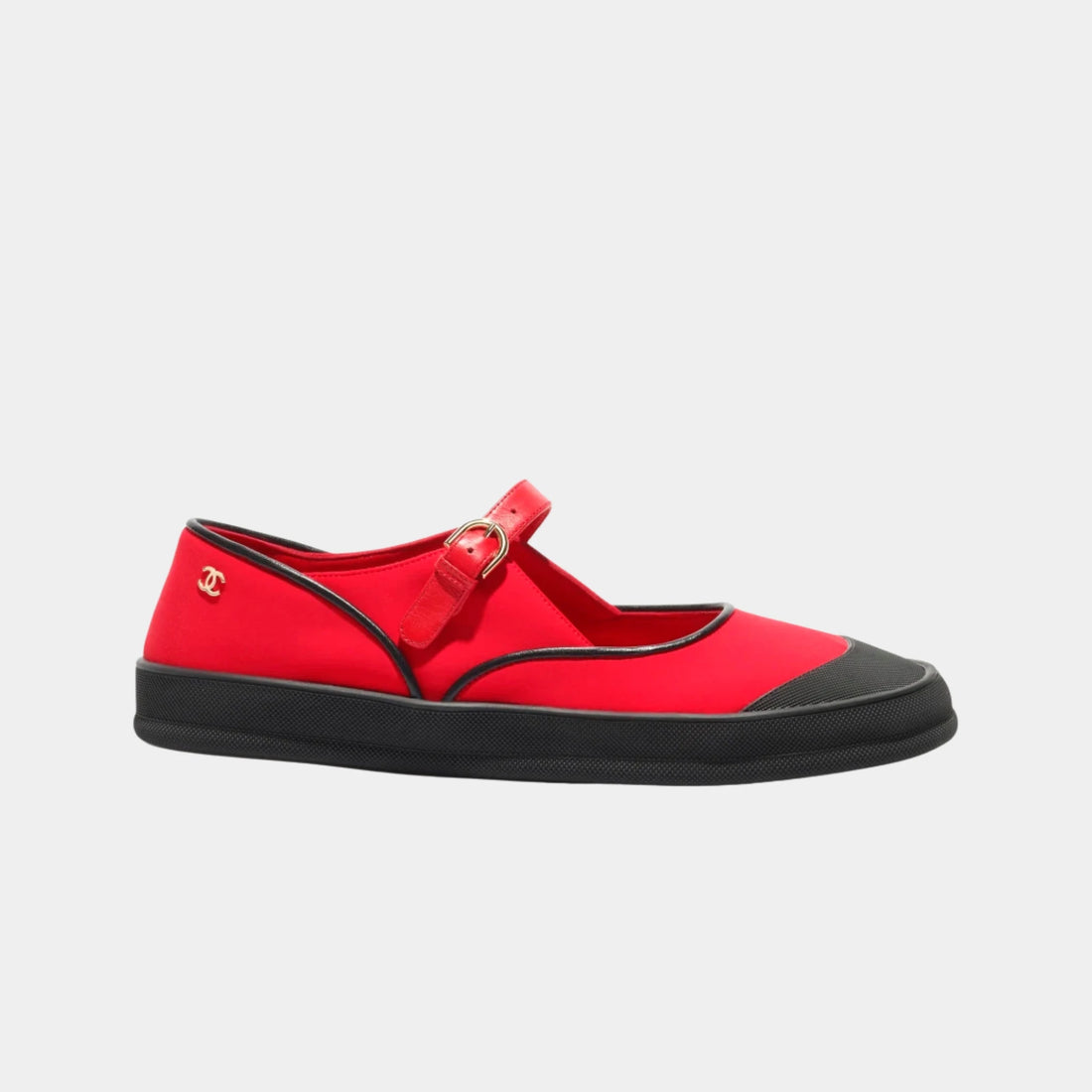 Chanel Mary Janes in Mixed Fibers &amp; Rubber, Red, Black, Side