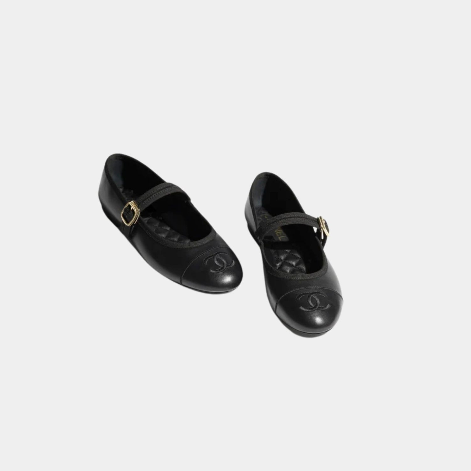 Chanel Mary Janes Lambskin Black Flats, Front