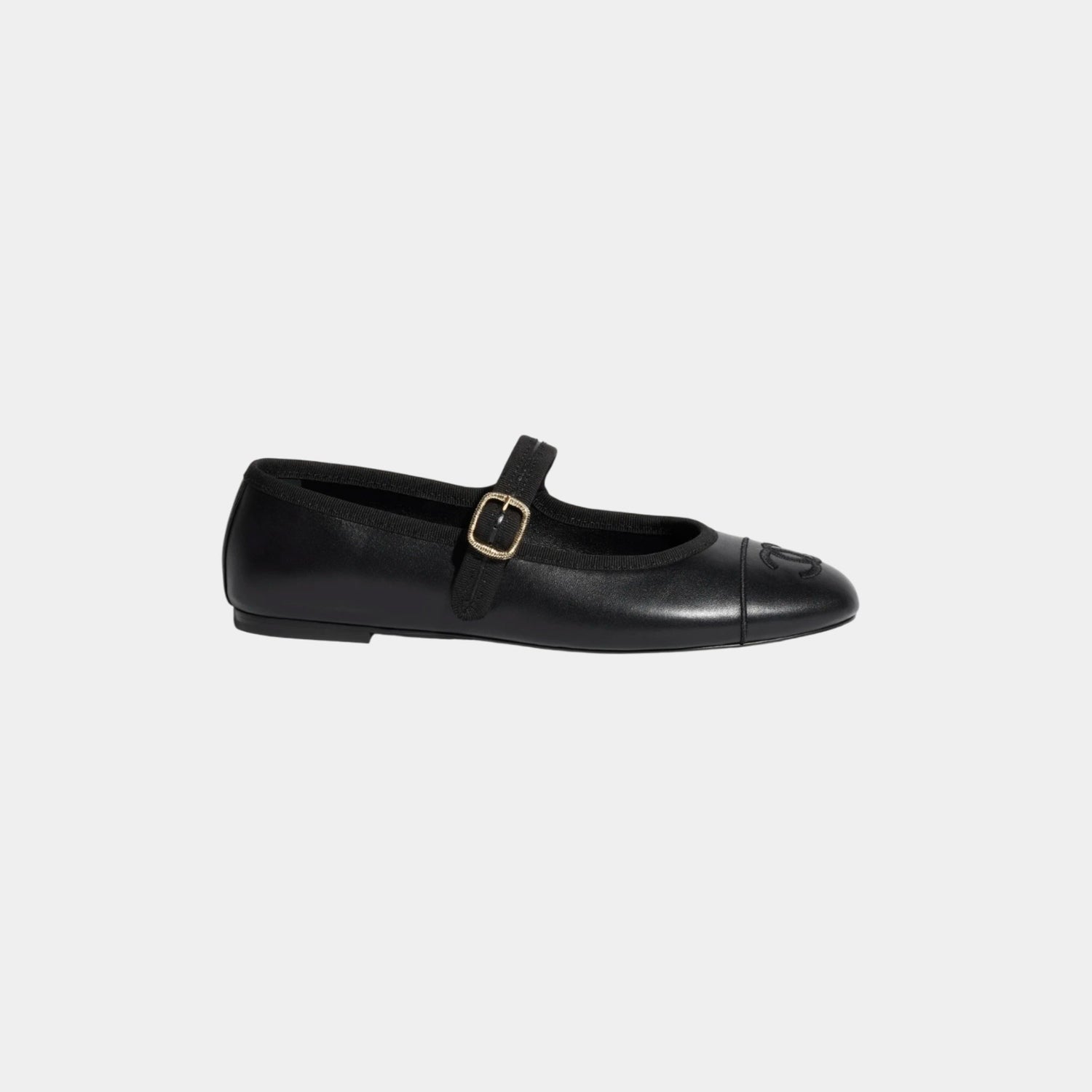 Chanel Mary Janes Lambskin Black Flats, Side