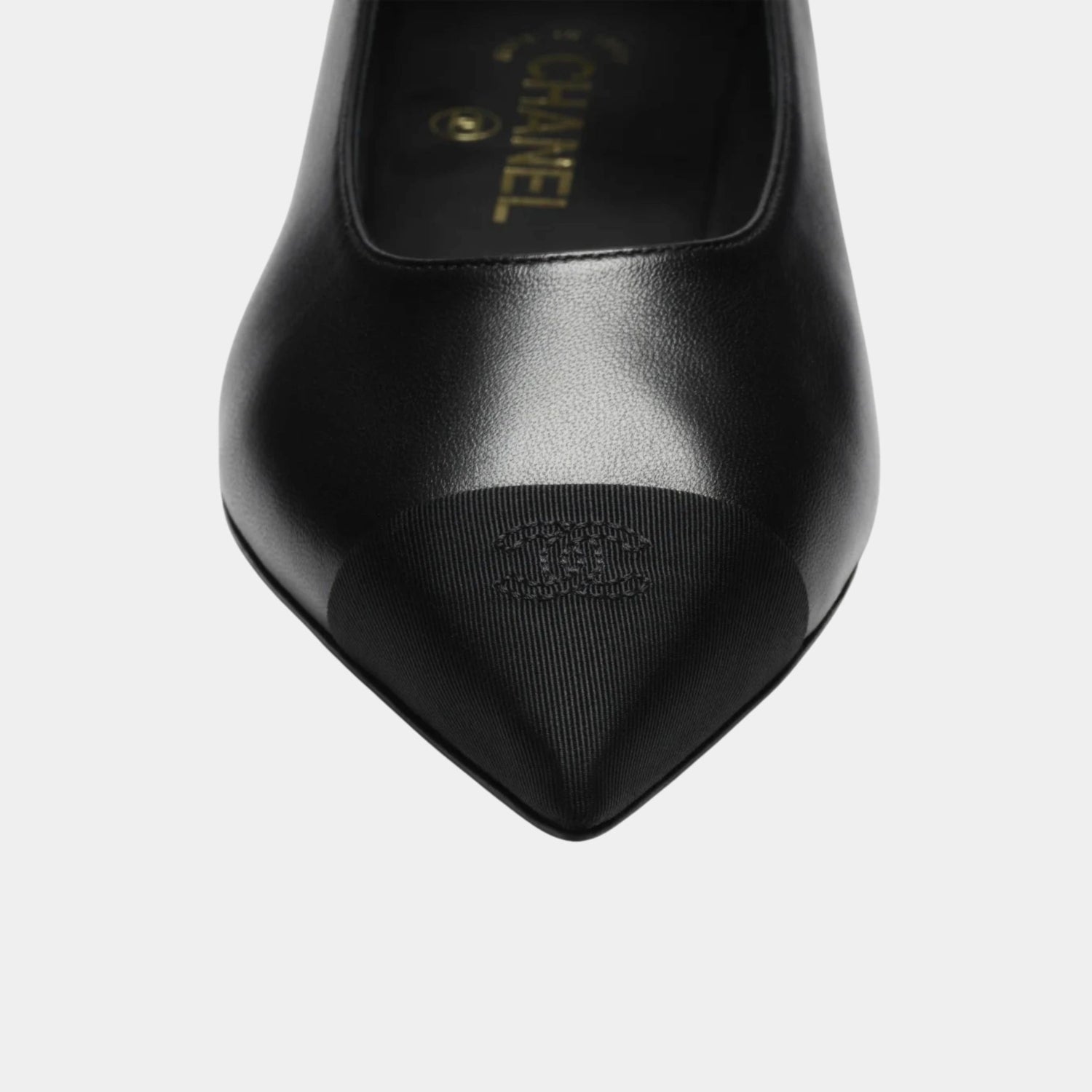 Chanel Mary Janes in Lambskin and Grosgrain, Black, Front