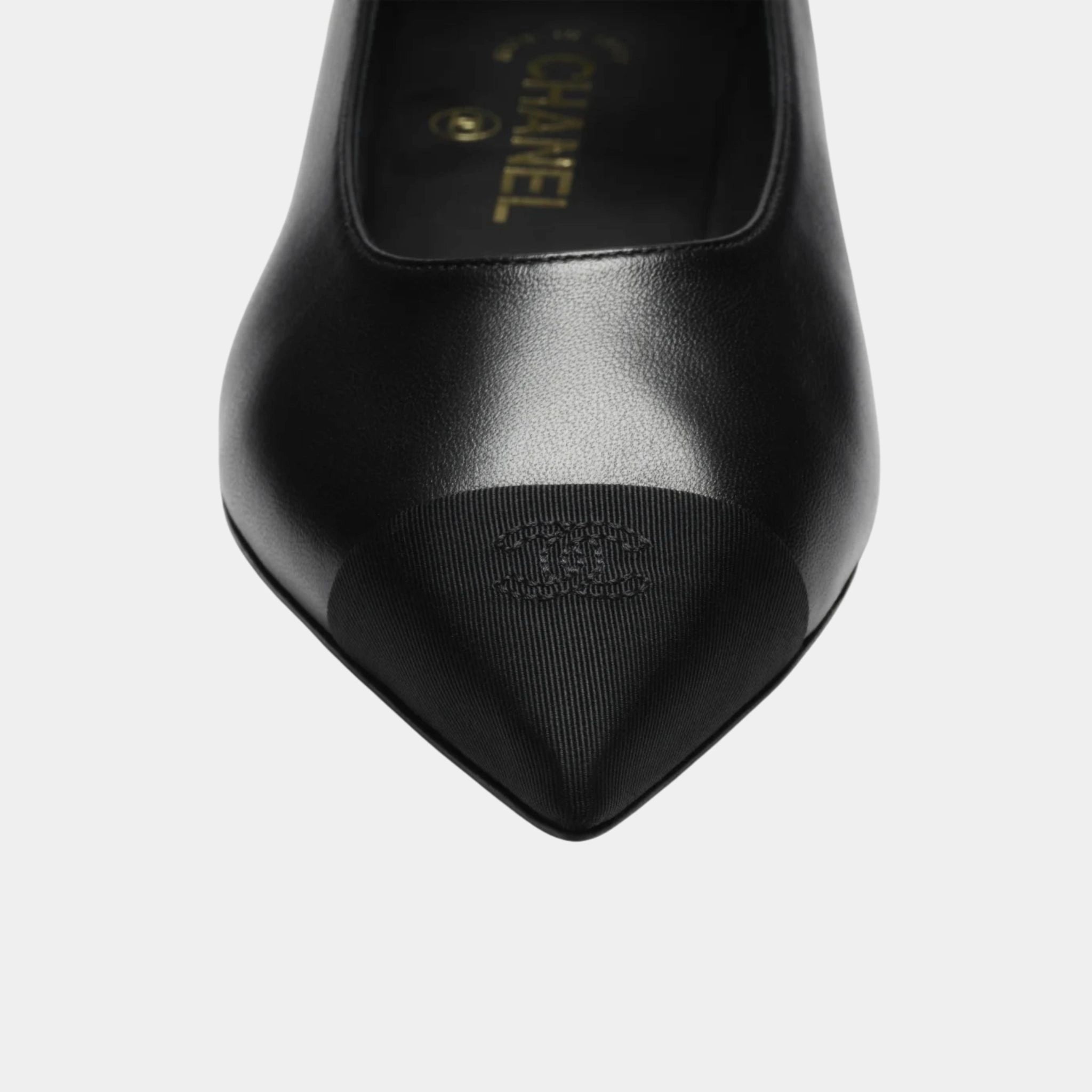 Chanel Mary Janes in Lambskin and Grosgrain, Black, Front