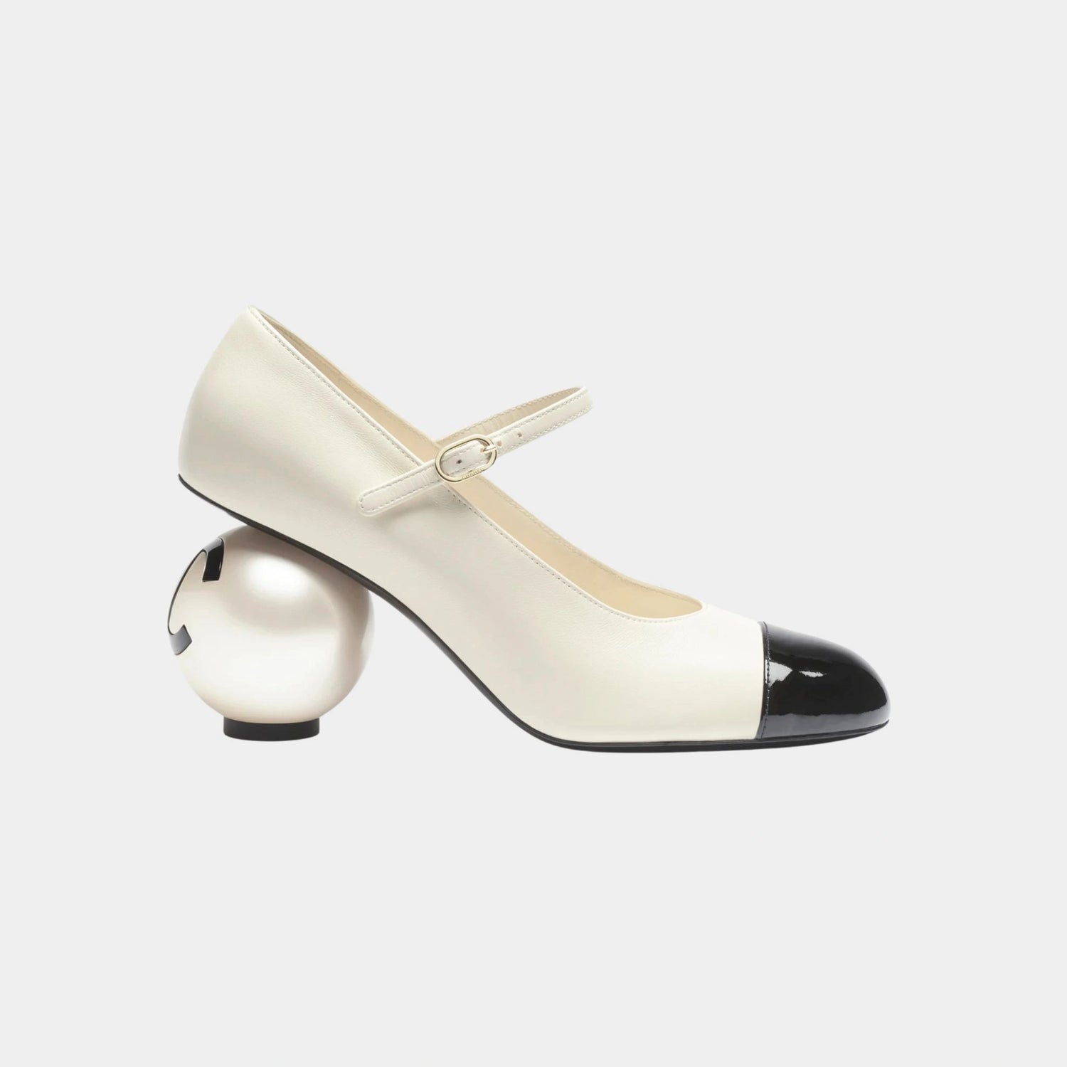 Chanel Mary Janes Lambskin Patent Calfskin &amp; Imitation Pearls Black, White, SIde