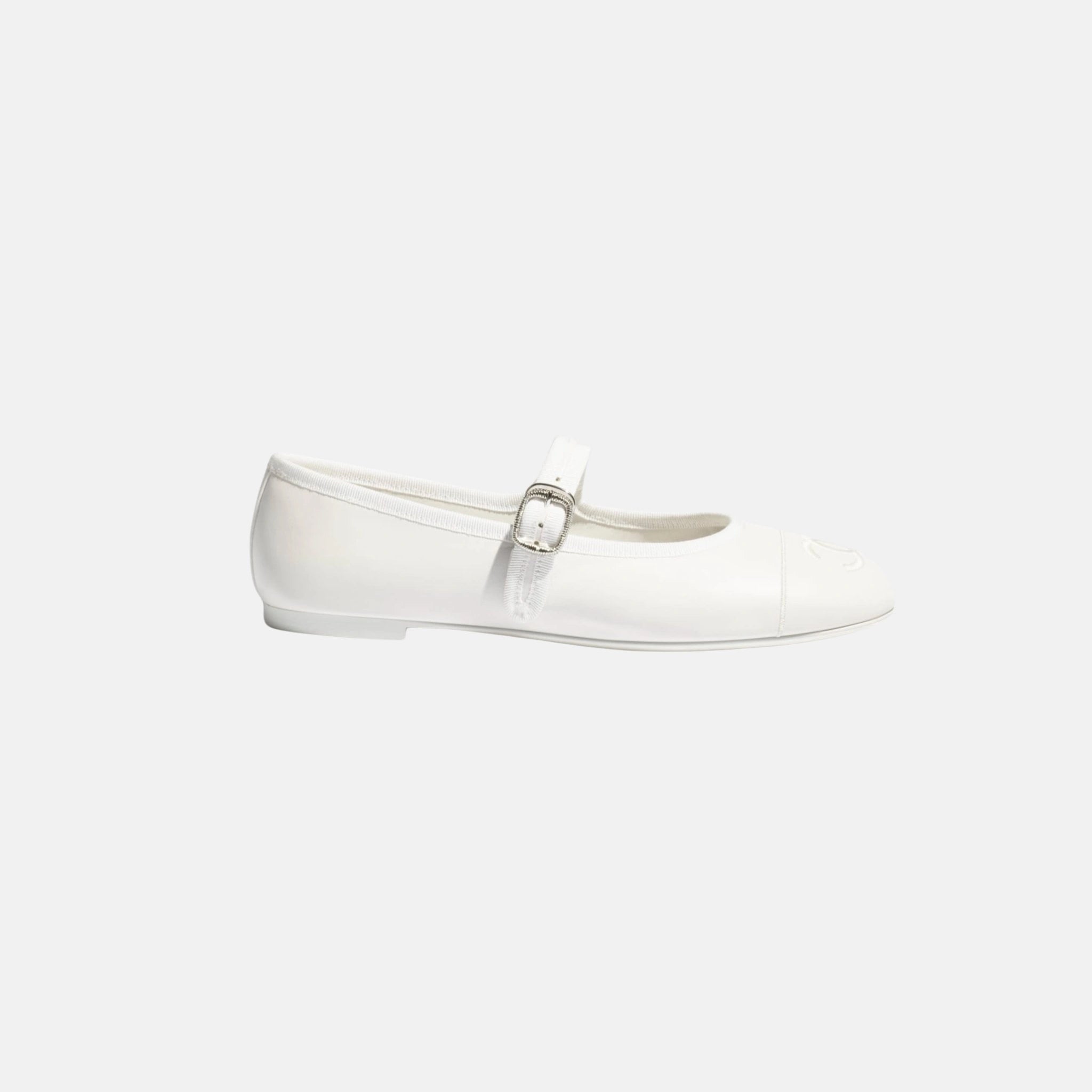 Chanel Mary Janes in Lambskin, White, Side