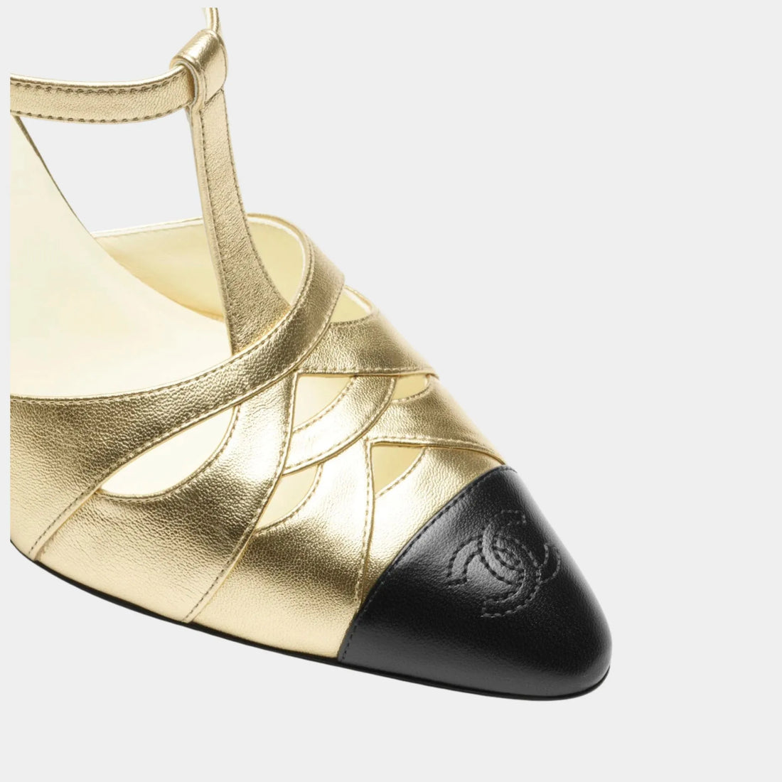 Chanel Mary Janes Laminated Lamb & Lamb Gold & black