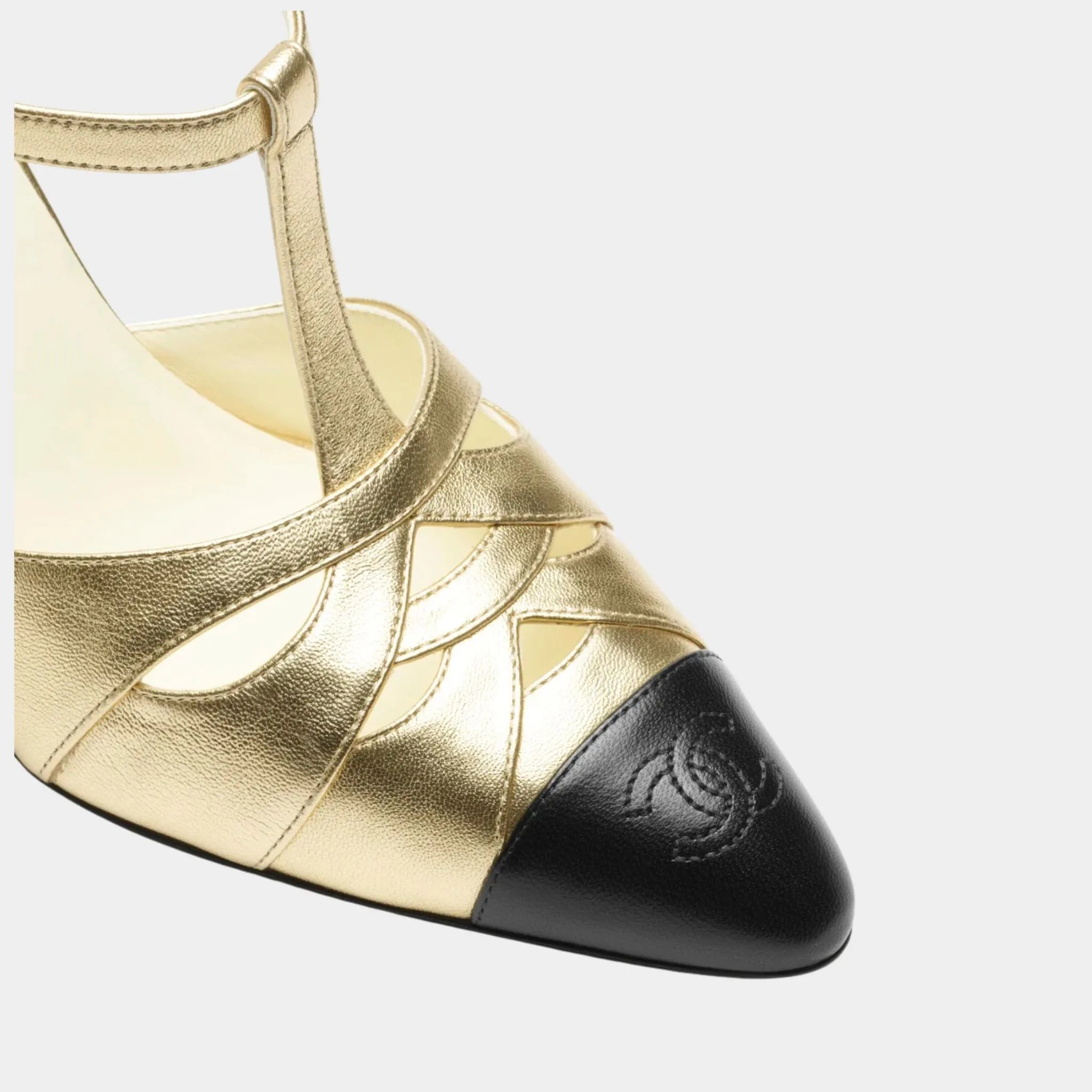 Chanel Mary Janes Laminated Lamb &amp; Lamb Gold &amp; black