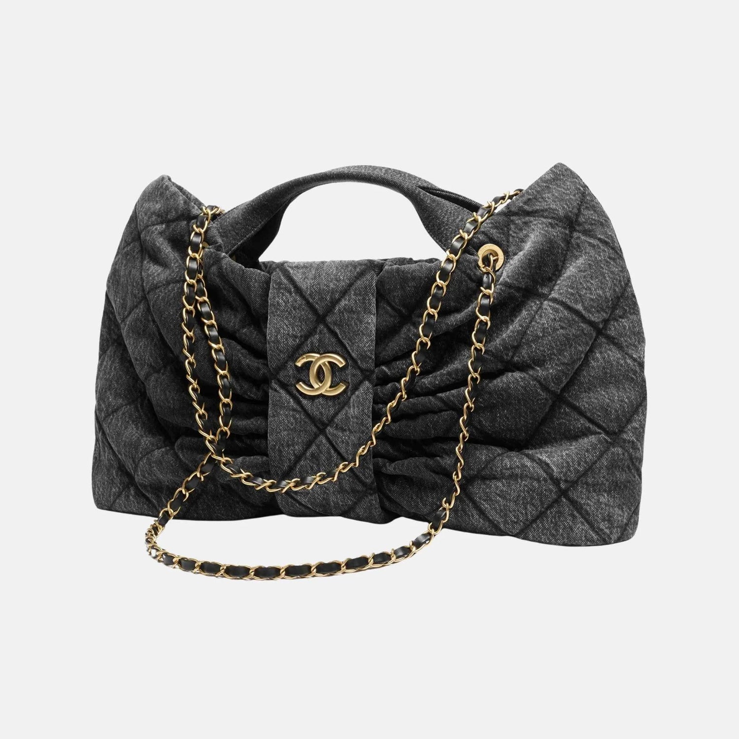 Chanel Maxi Bow Bag Washed Denim Gold Tone Metal, Front