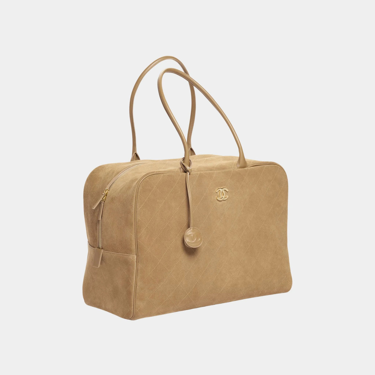Maxi Bowling Bag Suede Calfskin & gold-tone metal Dark beige