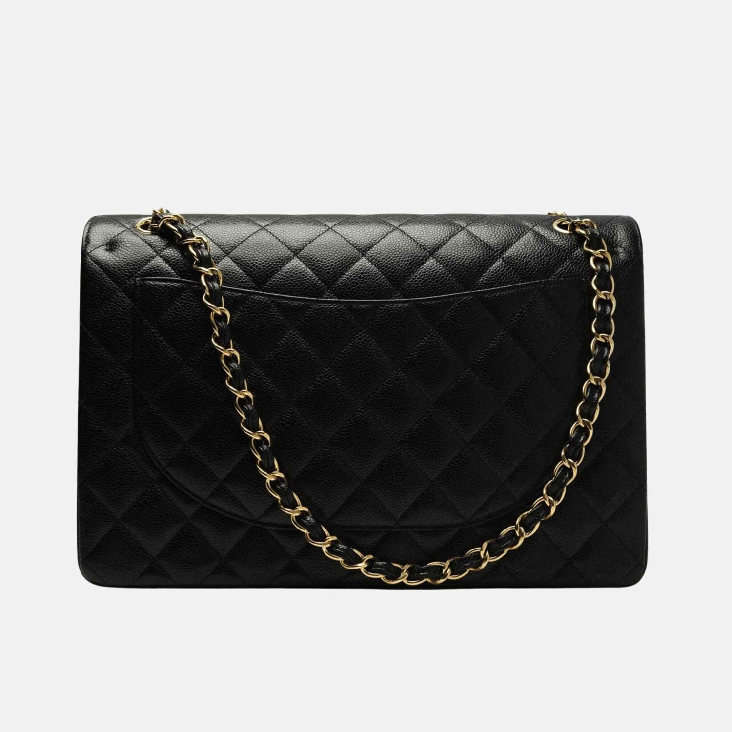 Chanel Maxi Classic Grained Calfskin Handbag In Gold Tone Metal, Back