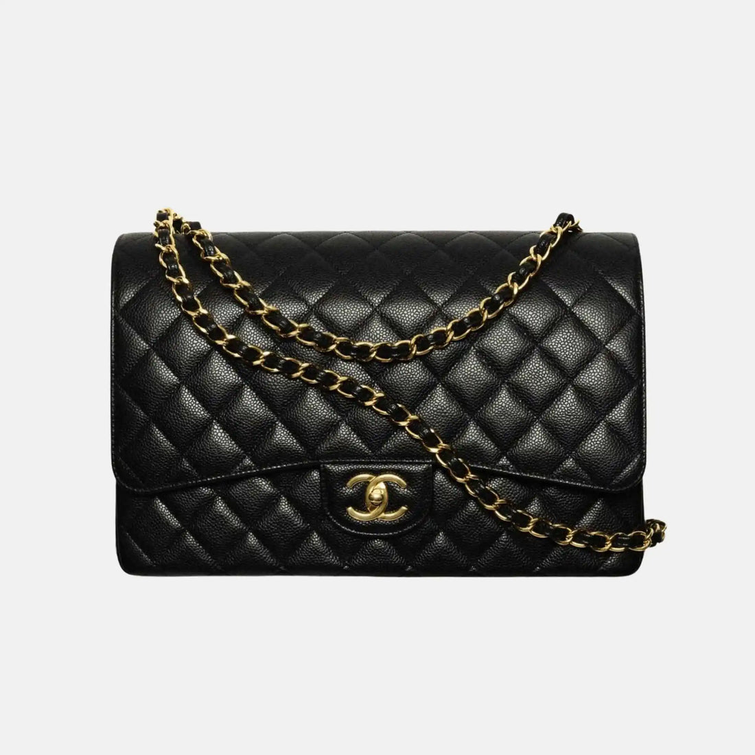 Chanel Maxi Classic Grained Calfskin Handbag In Gold Tone Metal, Front