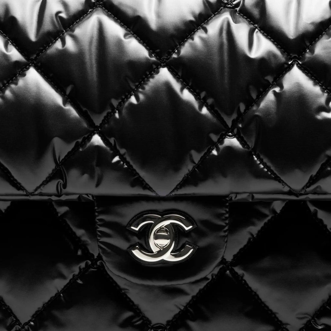 Chanel Maxi Flap Bag Nylon & Silver-Tone Metal Black 