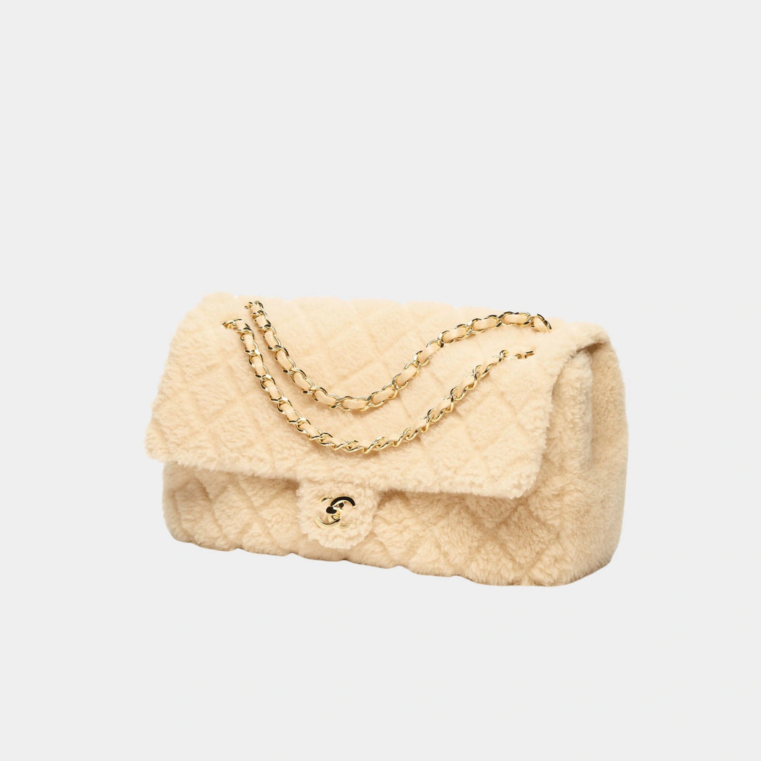 Maxi Flap Bag Shearling Lambskin & Gold Tone Metal Beige