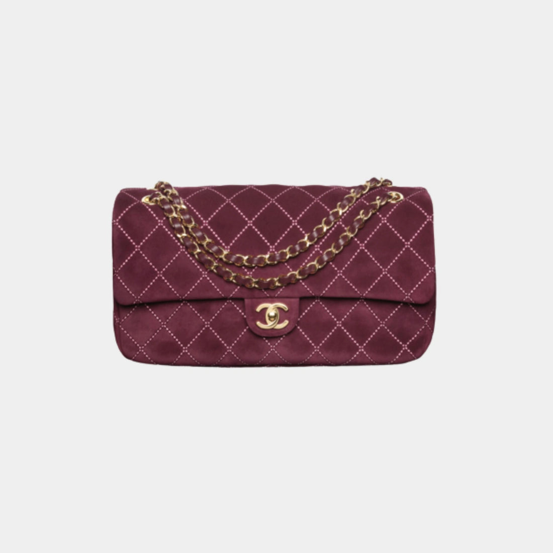 Chanel Maxi Flap Bag Suede Calfskin &amp; Gold Metal, Burgundy 