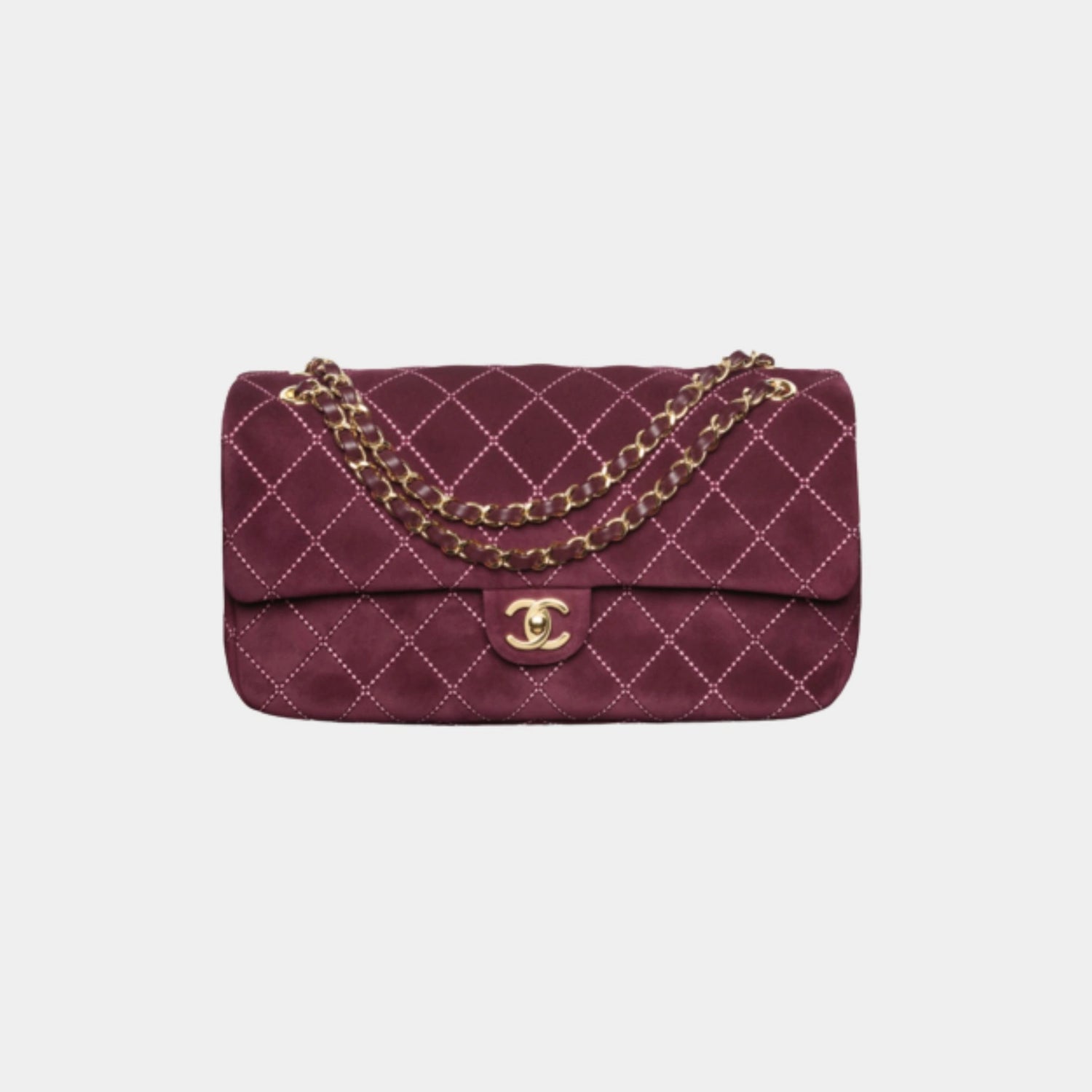 Chanel Maxi Flap Bag Suede Calfskin &amp; Gold Metal, Burgundy 