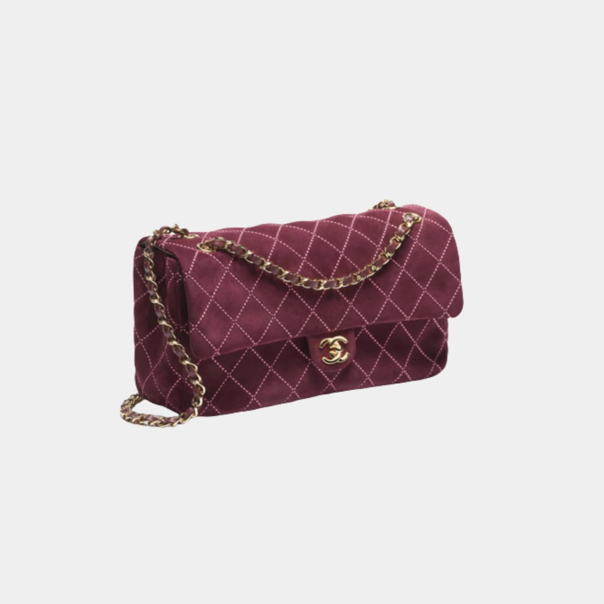 Chanel Maxi Flap Bag Suede Calfskin &amp; Gold Metal, Burgundy 