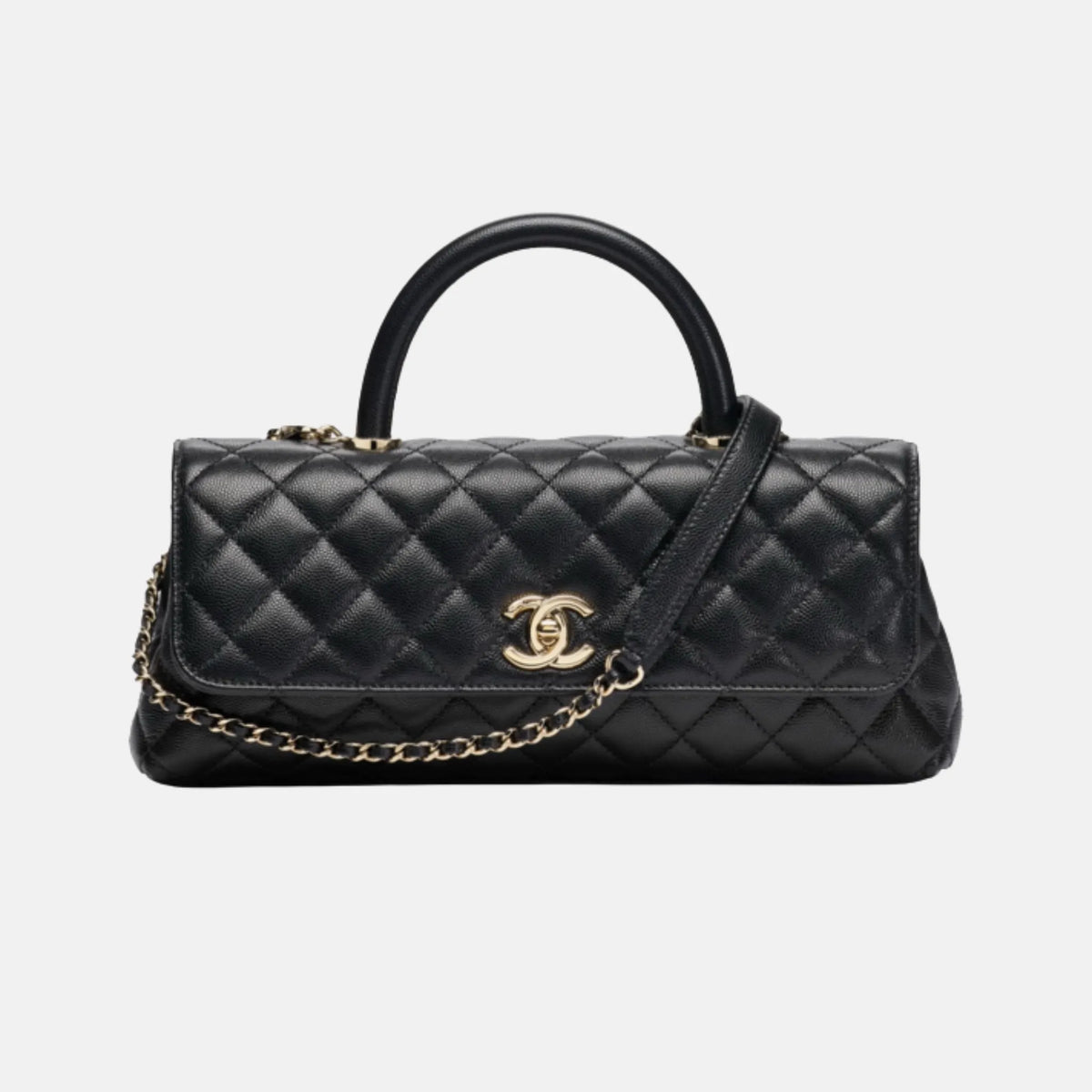 Maxi Flap Bag With Top Handle in Black