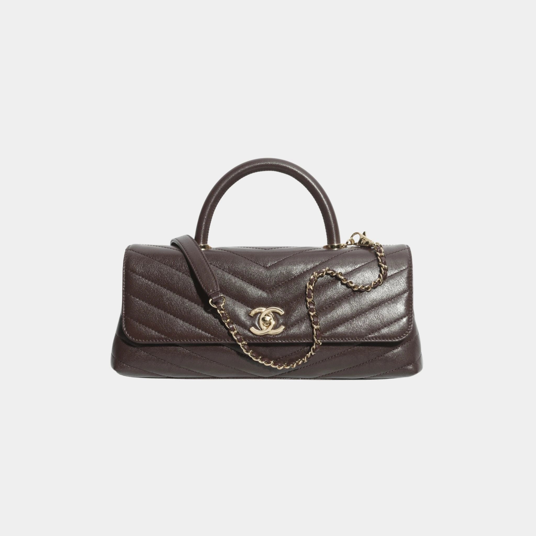 Chanel Maxi Flap Bag With Top Handle Leather &amp; Gold tone Metal
