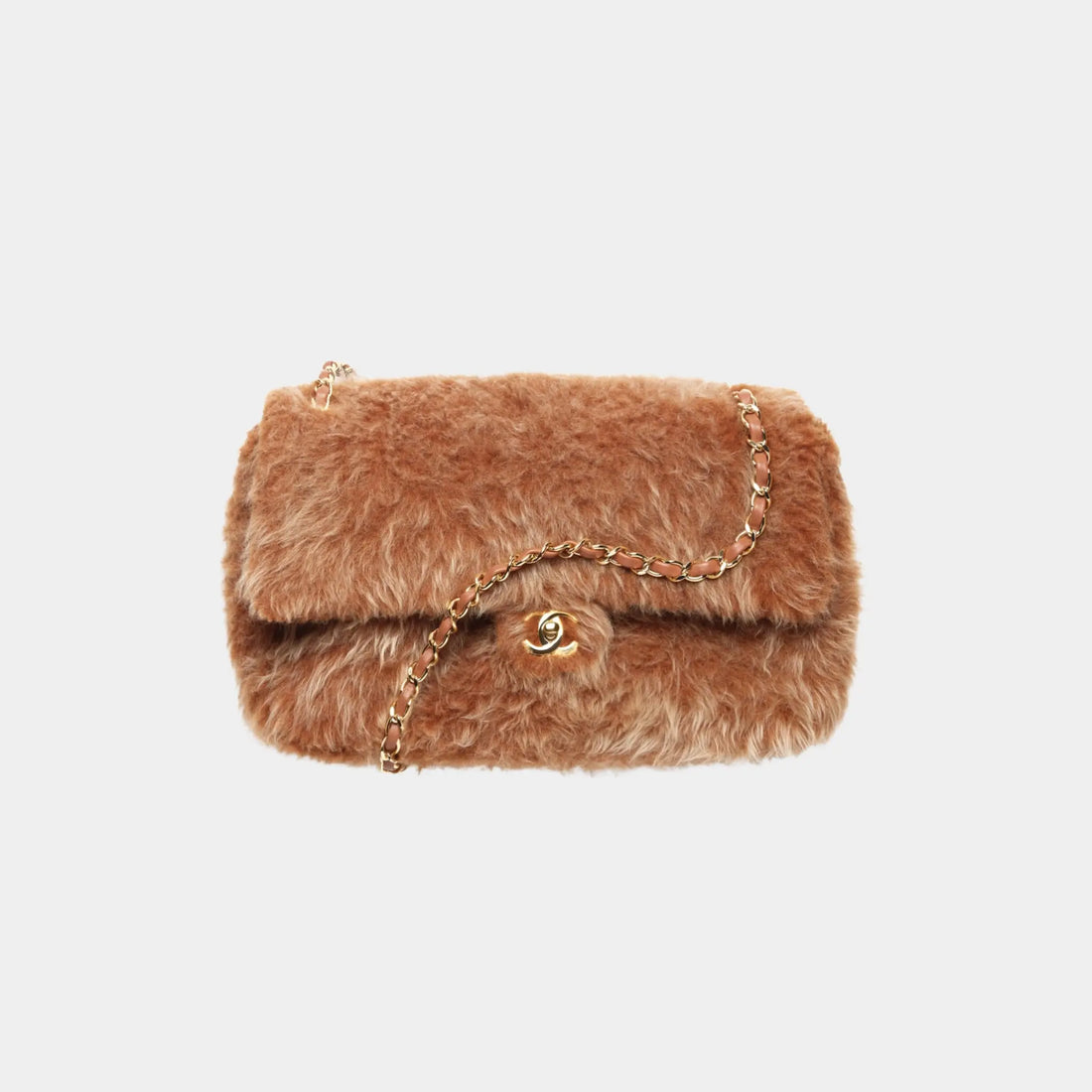 Chanel Maxi Flapbag in Brown Shearling Lambskin &amp; Gold-Tone Metal, Front