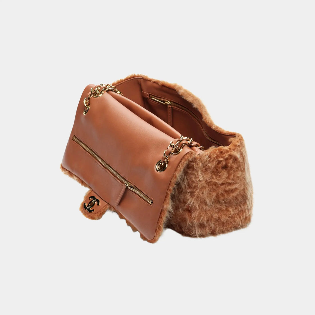 Chanel Maxi Flapbag in Brown Shearling Lambskin & Gold-Tone Metal, Top